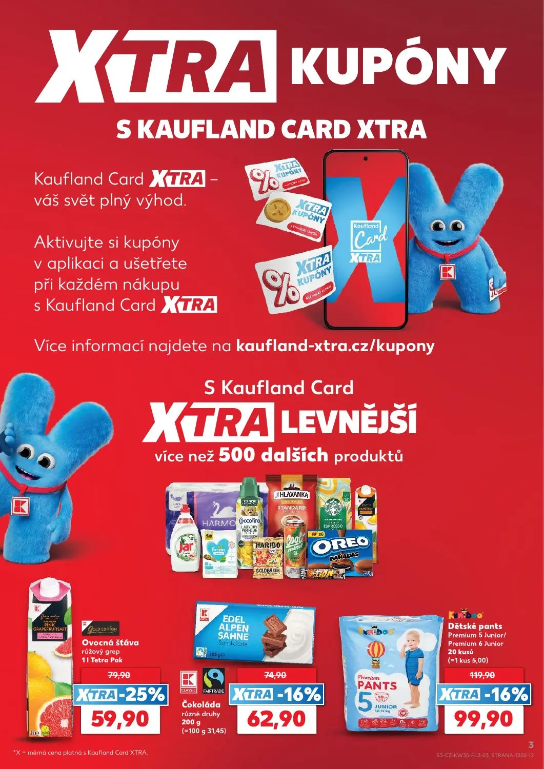 Kaufland leták, strana 3 z 4 — Ovocná šťáva růžový grep, Čokoláda různé druhy