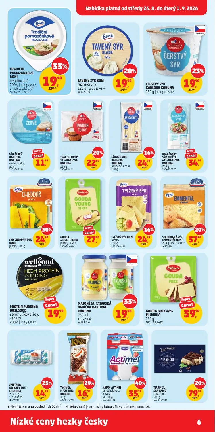 PENNY leták, strana 6 z 40 — SÝR CHEDDAR 50% BONI plátky, ČERSTVÝ SÝR KARLOVA KORUNA, TAVENÝ SÝR BONI různé druhy
