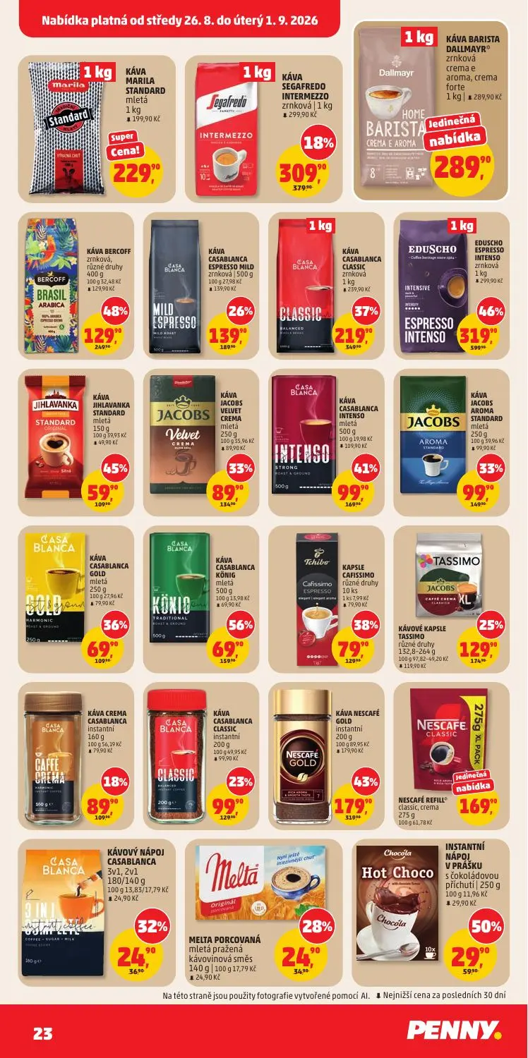 PENNY leták, strana 23 z 40 — EDUSCHO ESPRESSO INTENSO zrnková, KÁVA NESCAFÉ GOLD instantní, KÁVA CASABLANCA CLASSIC zrnková