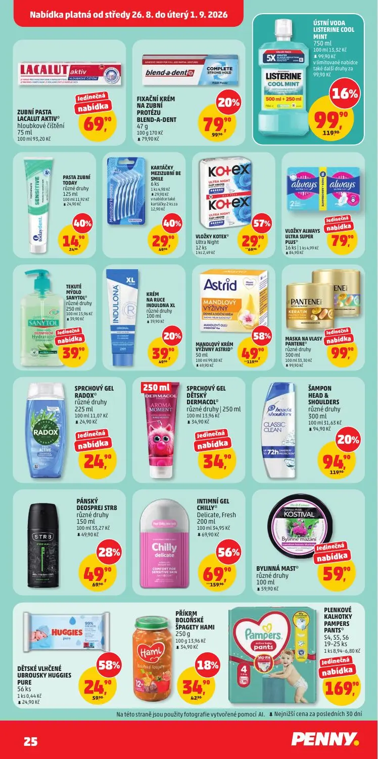 PENNY leták, strana 25 z 40 — ŠAMPON HEAD & SHOULDERS, ZUBINÍ PASTA LACALUT AKTIV hloubkové čištění, SPRCHOVÝ GEL RADOX