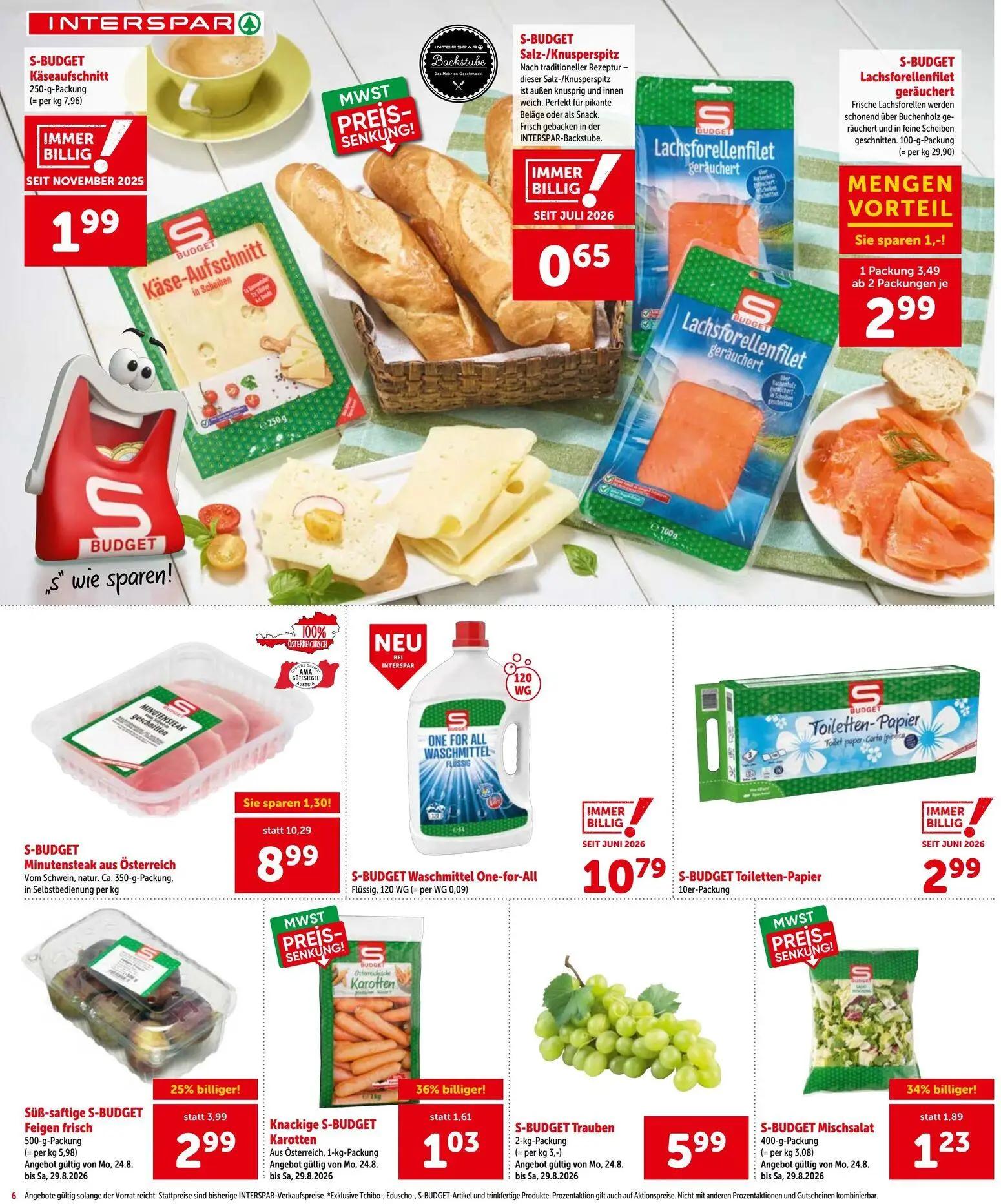Interspar Prospekt, Seite 6 von 20 — Süß-saftige S-BUDGET Feigen frisch, S-BUDGET Mischsalat, Knackige S-BUDGET Karotten