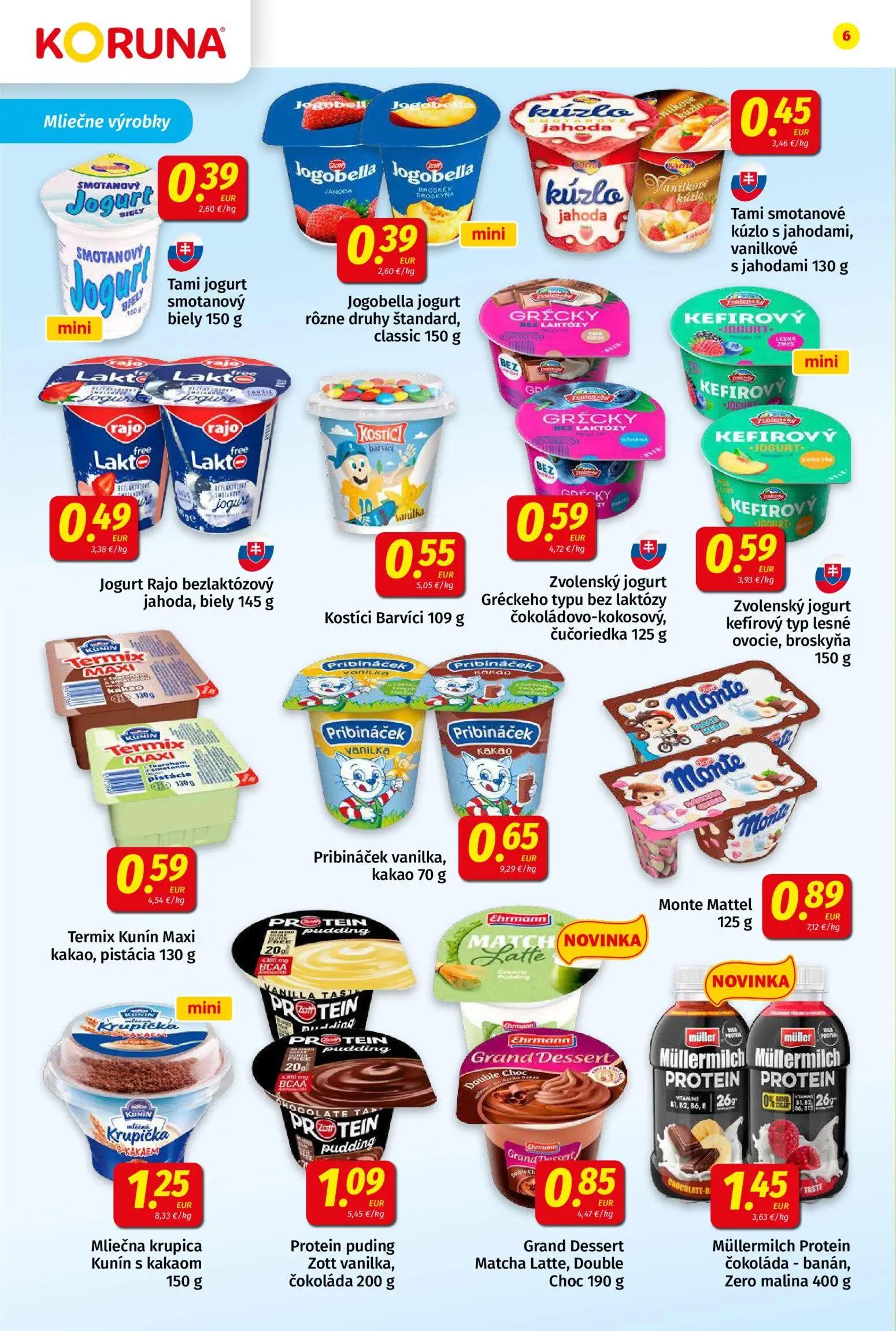Koruna leták, strana 6 z 24 — Tami jogurt smotanový biely, Jogobella jogurt rôzne druhy štandard, classic, Tami smotanové kú…