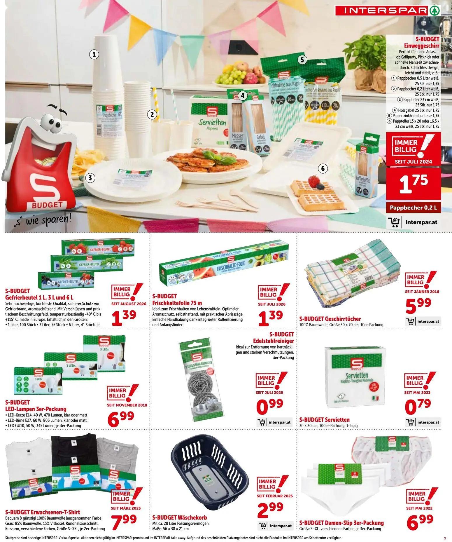 Interspar Prospekt, Seite 7 von 20 — S-BUDGET Einweggeschirr, S-BUDGET Gefrierbeutel 1 L, 3 L und 6 L, S-BUDGET Frischhaltef…
