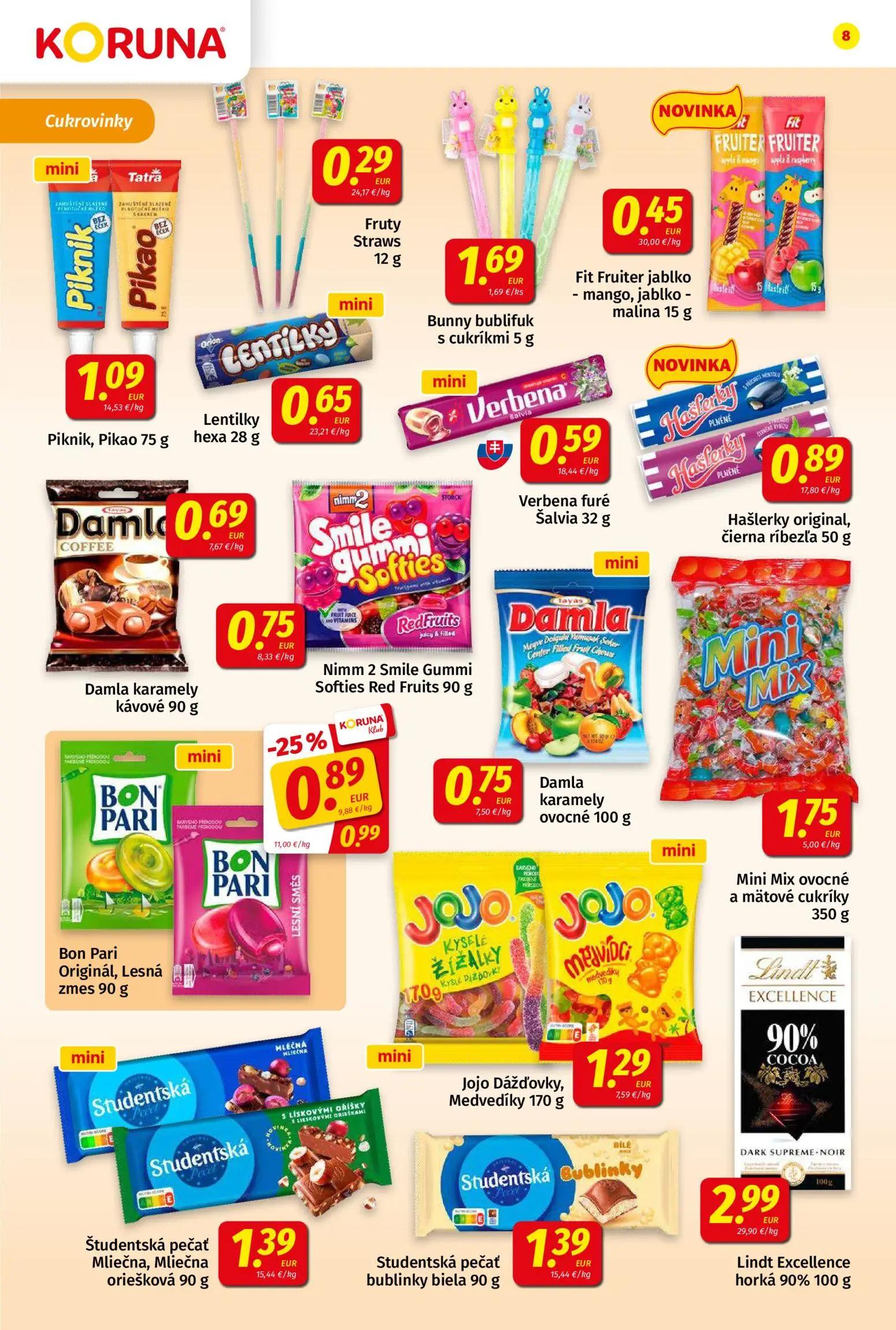 Koruna leták, strana 8 z 24 — Bon Pari Originál, Lesná zmes, Fruty Straws, Piknik, Pikao