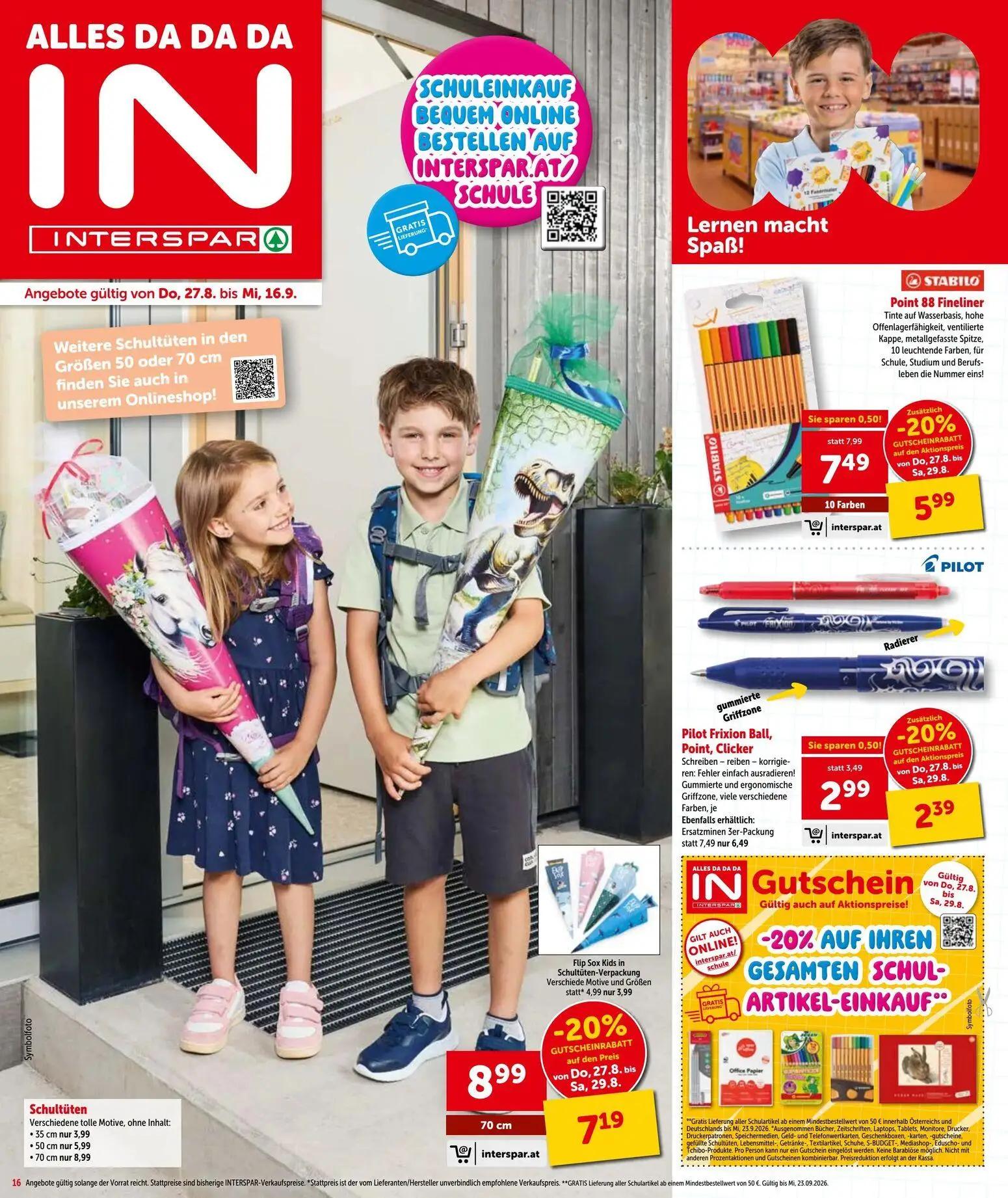 Interspar Prospekt, Seite 16 von 20 — Point 88 Fineliner, Pilot Frixion Ball, Point, Clicker