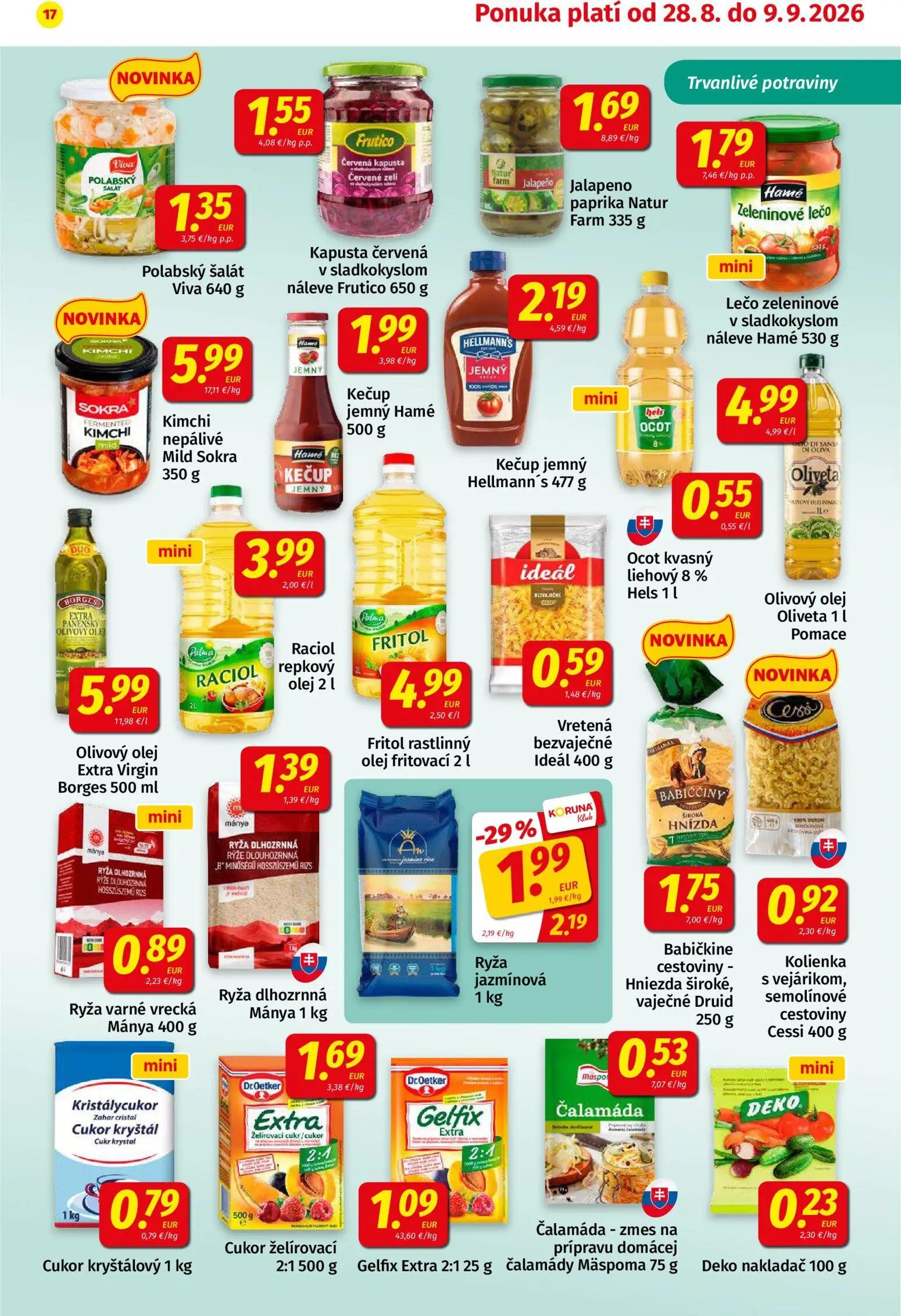 Koruna leták, strana 17 z 24 — Ryža jazmínová, Polabský šalát Viva, Kapusta červená v sladkokyslom náleve Frutico