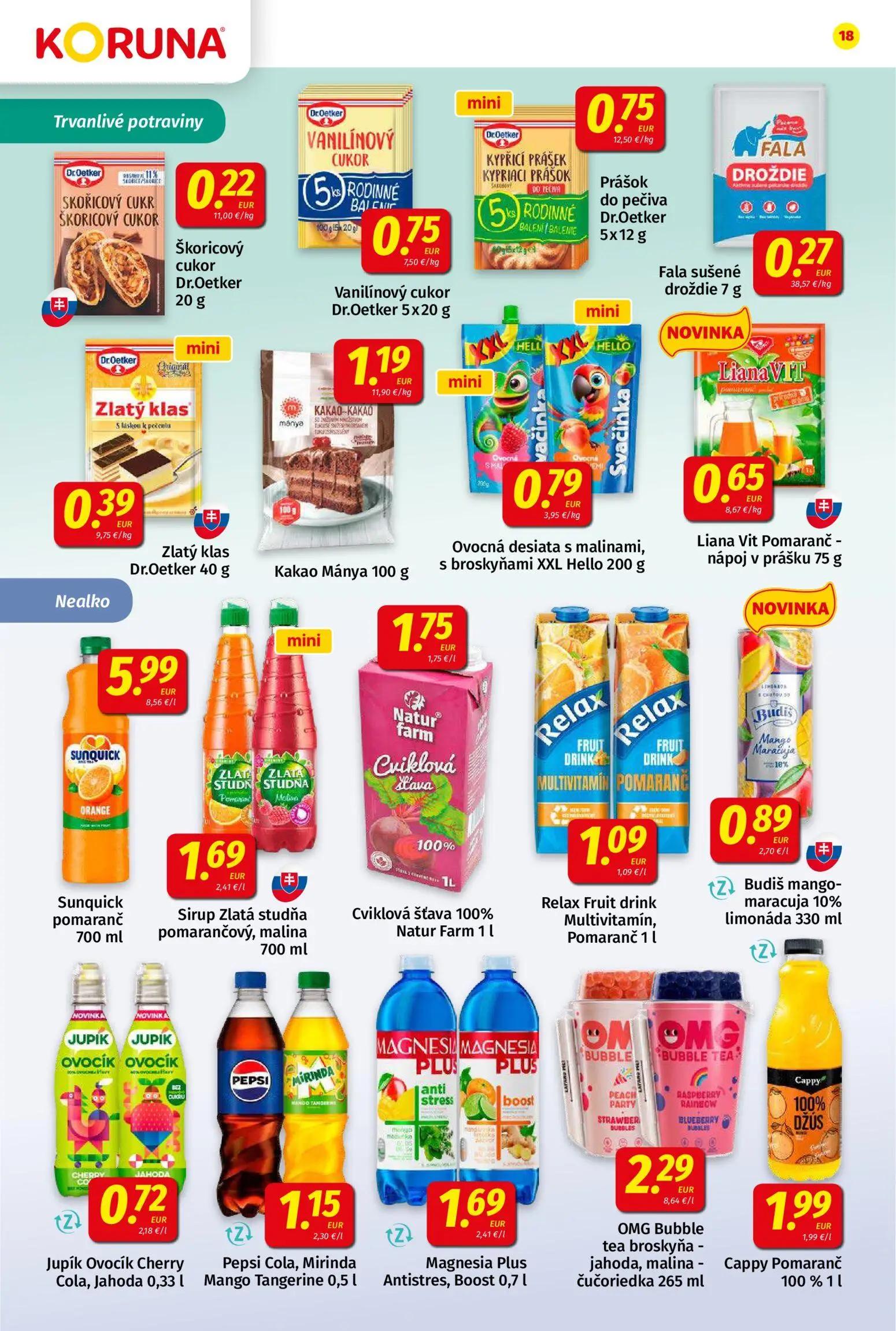 Koruna leták, strana 18 z 24 — Škoricový cukor Dr.Oetker, Vanilínový cukor Dr.Oetker, Prášok do pečiva Dr.Oetker