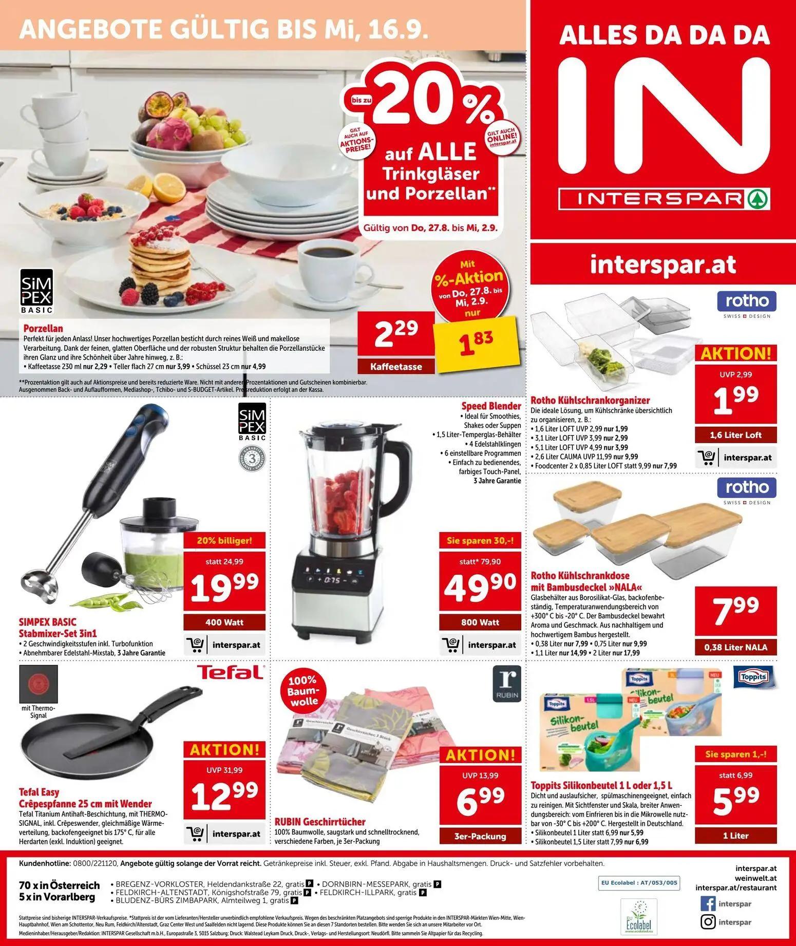 Interspar Prospekt, Seite 20 von 20 — Speed Blender, Tefal Easy Crêpespfanne 25 cm mit Wender, RUBIN Geschirrtücher