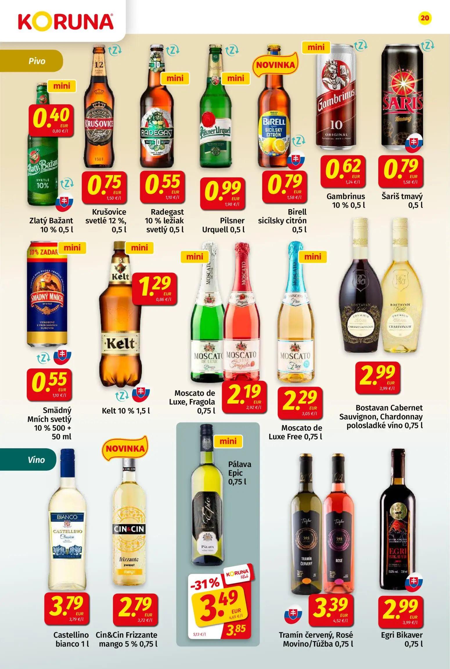 Koruna leták, strana 20 z 24 — Pálava Epic, Zlatý Bažant svetlé 10%, Krušovice svetlé 12%