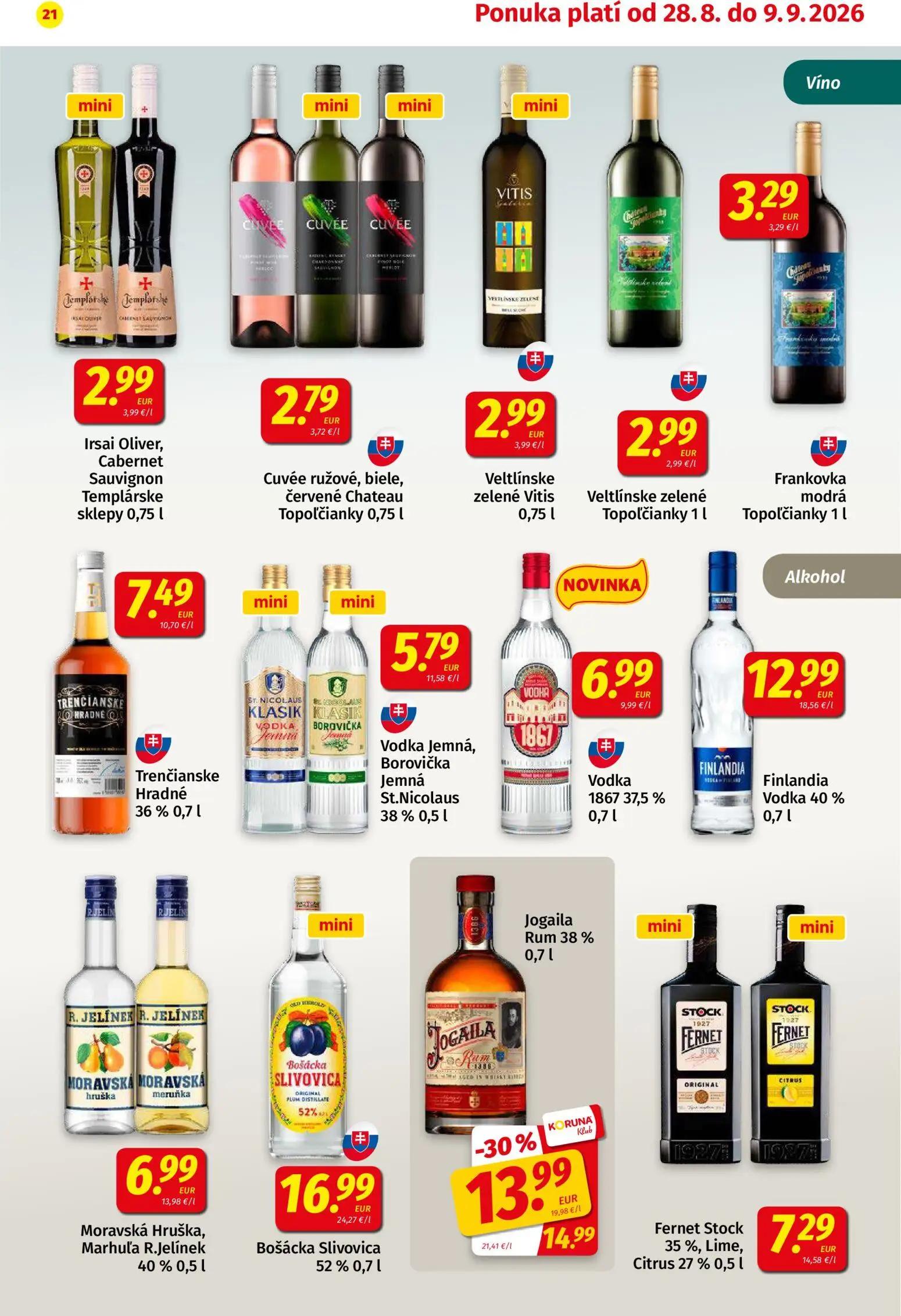 Koruna leták, strana 21 z 24 — Jogaila Rum, Irsai Oliver, Cabernet Sauvignon Templárske sklepy, Cuvée ružové, biele, červené…