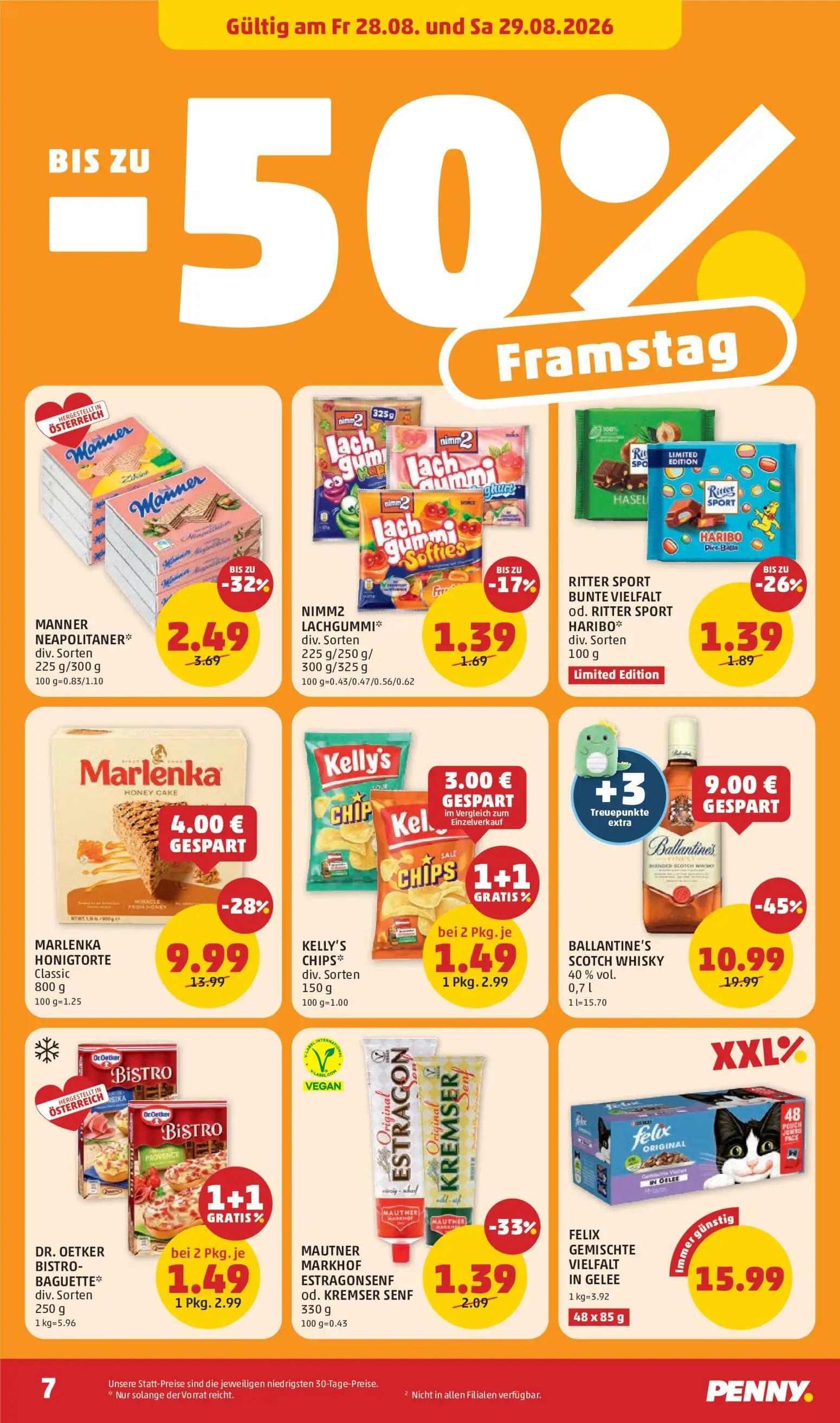 PENNY Prospekt, Seite 7 von 32 — MANNER NEAPOLITANER*, RITTER SPORT BUNTE VIELFALT od. RITTER SPORT HARIBO*, NIMM2 LACHGUMMI*