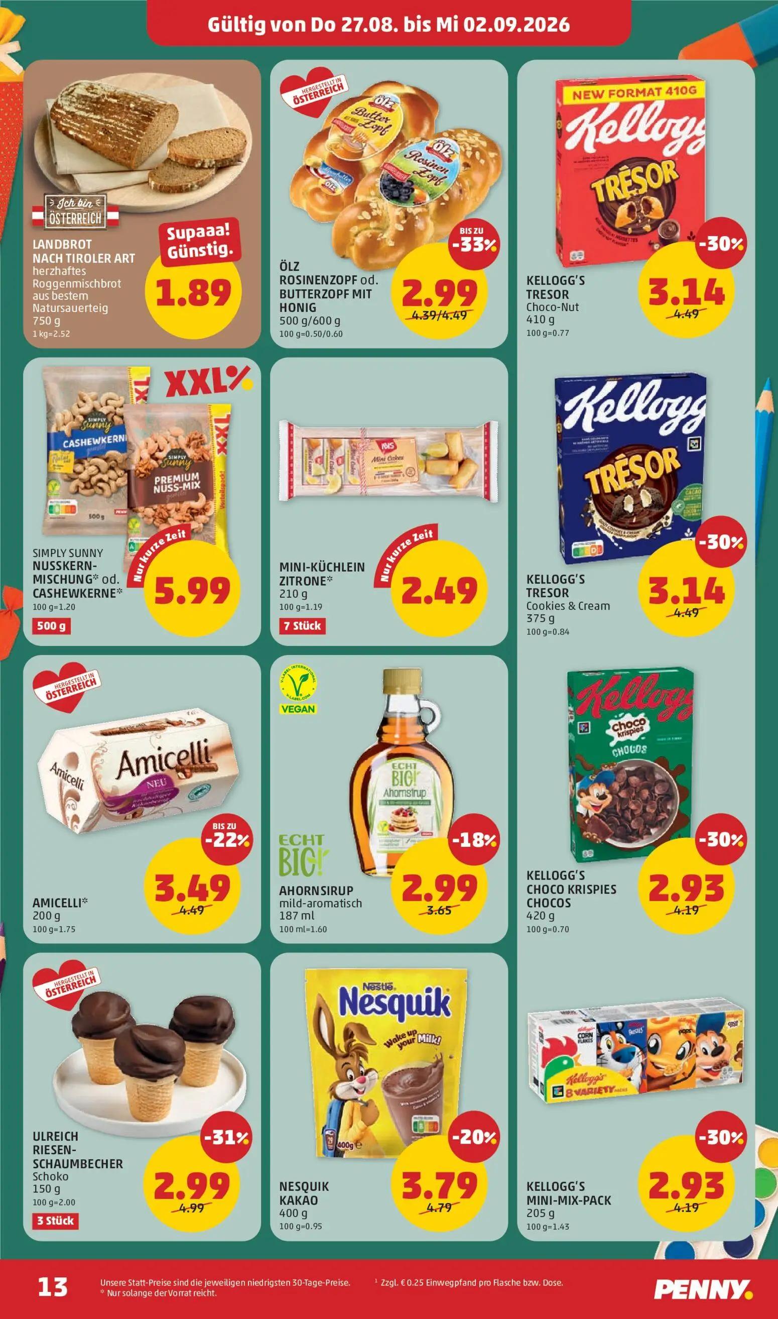 PENNY Prospekt, Seite 13 von 32 — ÖLZ ROSINENZOPF od. BUTTERZOPF MIT HONIG, LANDBROT NACH TIROLER ART herzhaftes Roggenmisch…