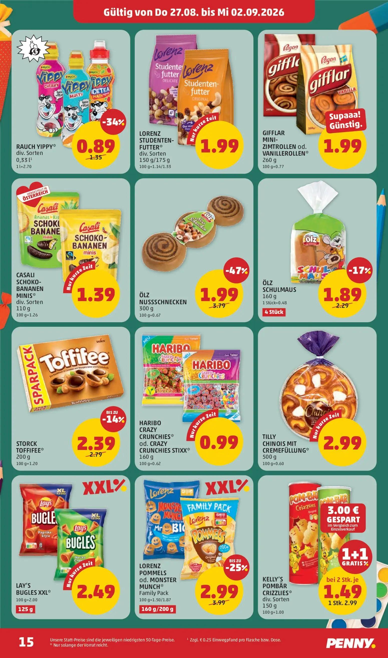 PENNY Prospekt, Seite 15 von 32 — STORCK TOFFIFEE, CASALI SCHOKO-BANANEN MINIS, HARIBO CRAZY CRUNCHIES od. CRAZY CRUNCHIES S…