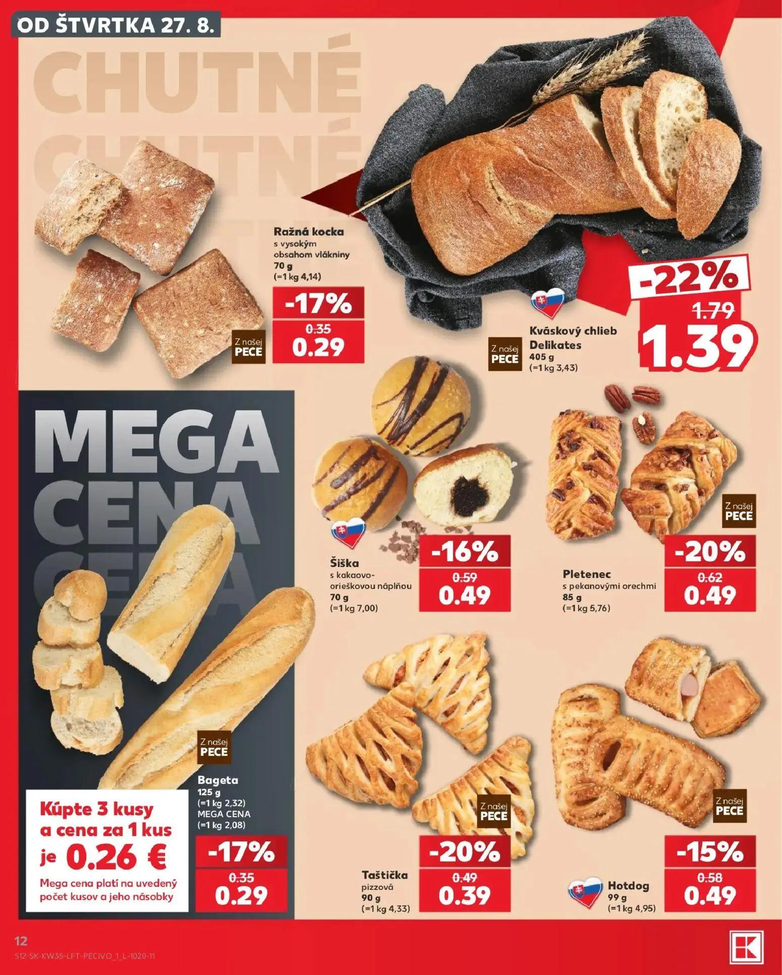 Kaufland leták, strana 12 z 76 — Kváskový chlieb Delikates, Ražná kocka s vysokým obsahom vlákniny, Bageta