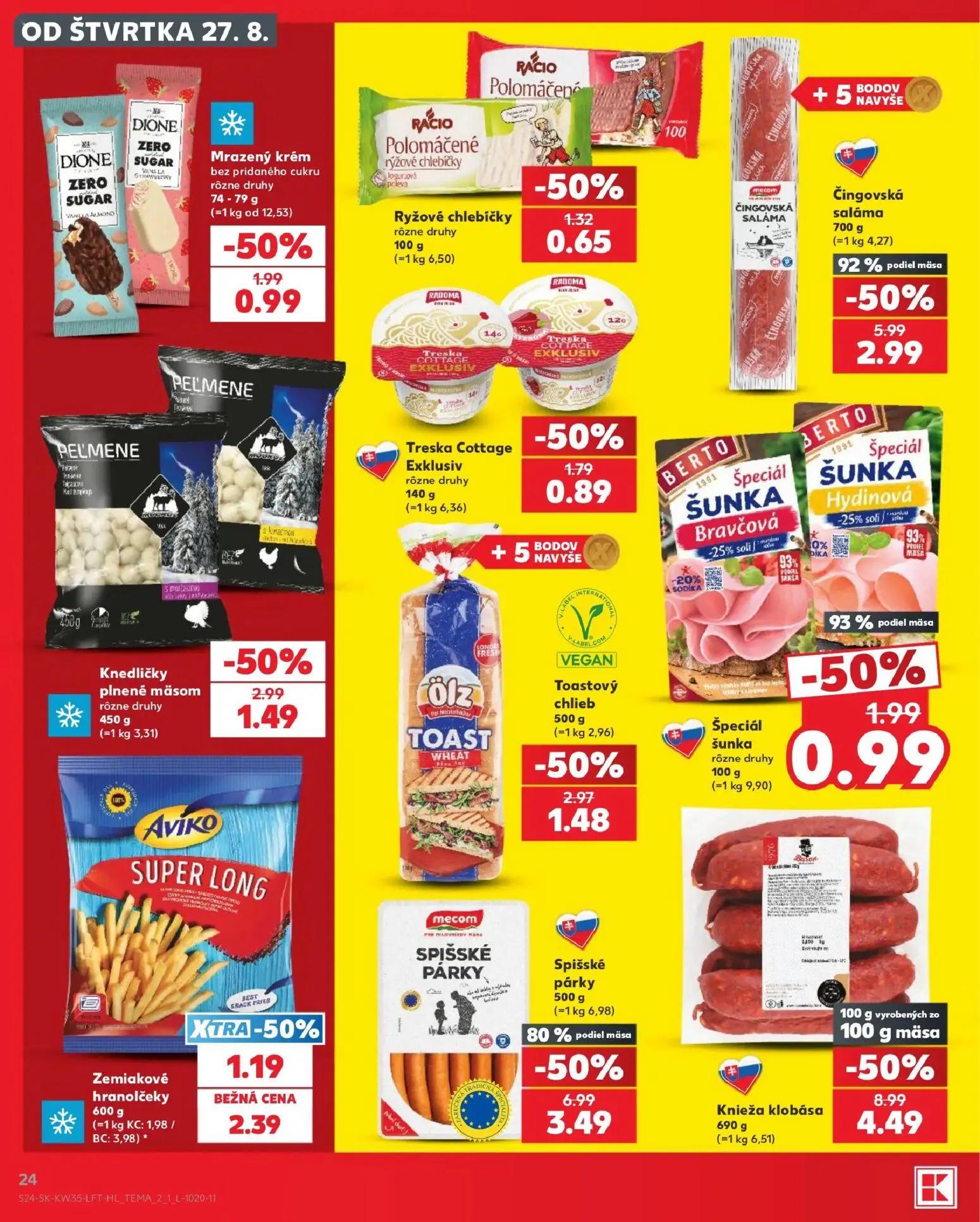 Kaufland leták, strana 24 z 76 — Knieža klobása, Ryžové chlebíčky rôzne druhy