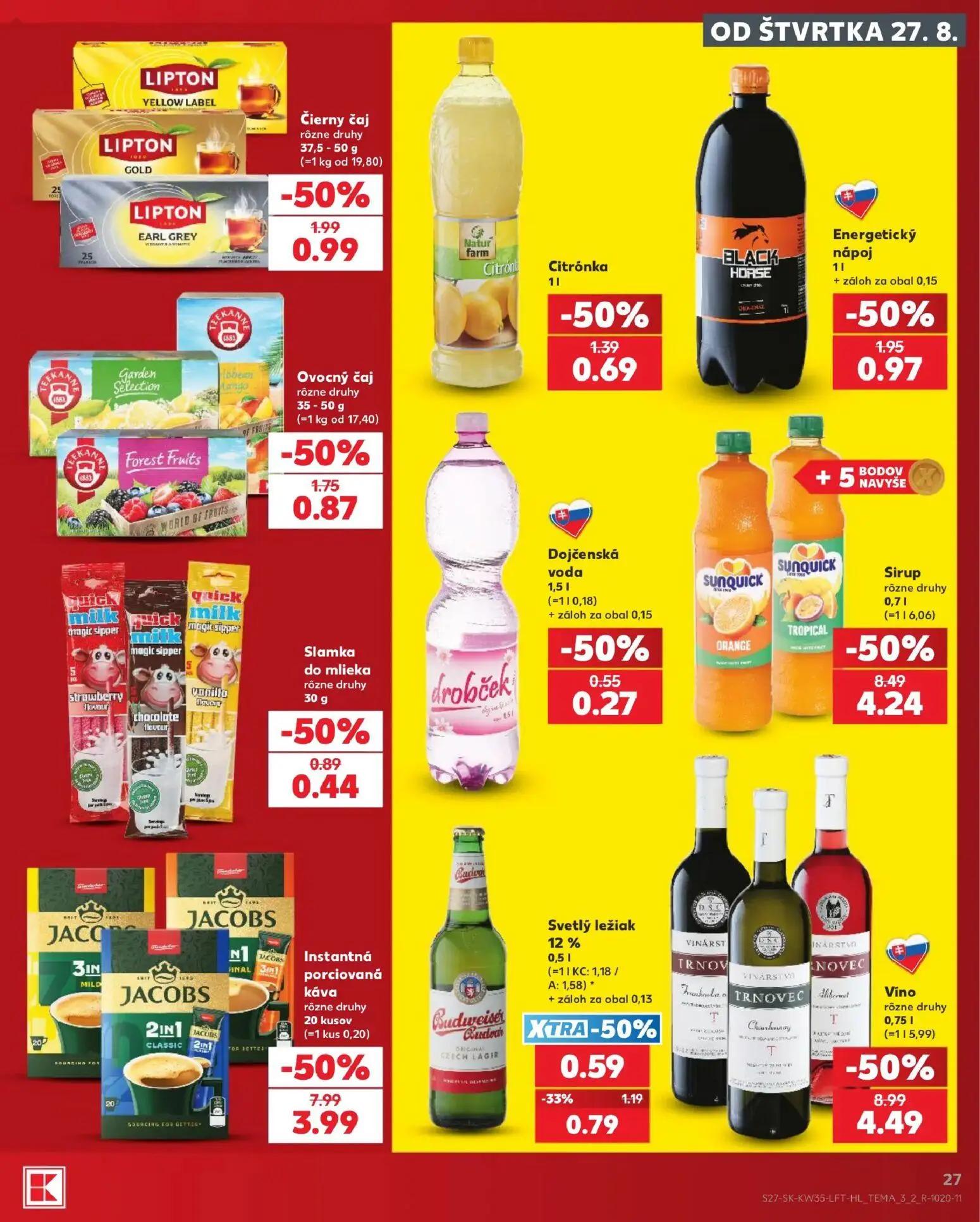 Kaufland leták, strana 27 z 76 — Instantná porciovaná káva JACOBS, Dojčenská voda drobček
