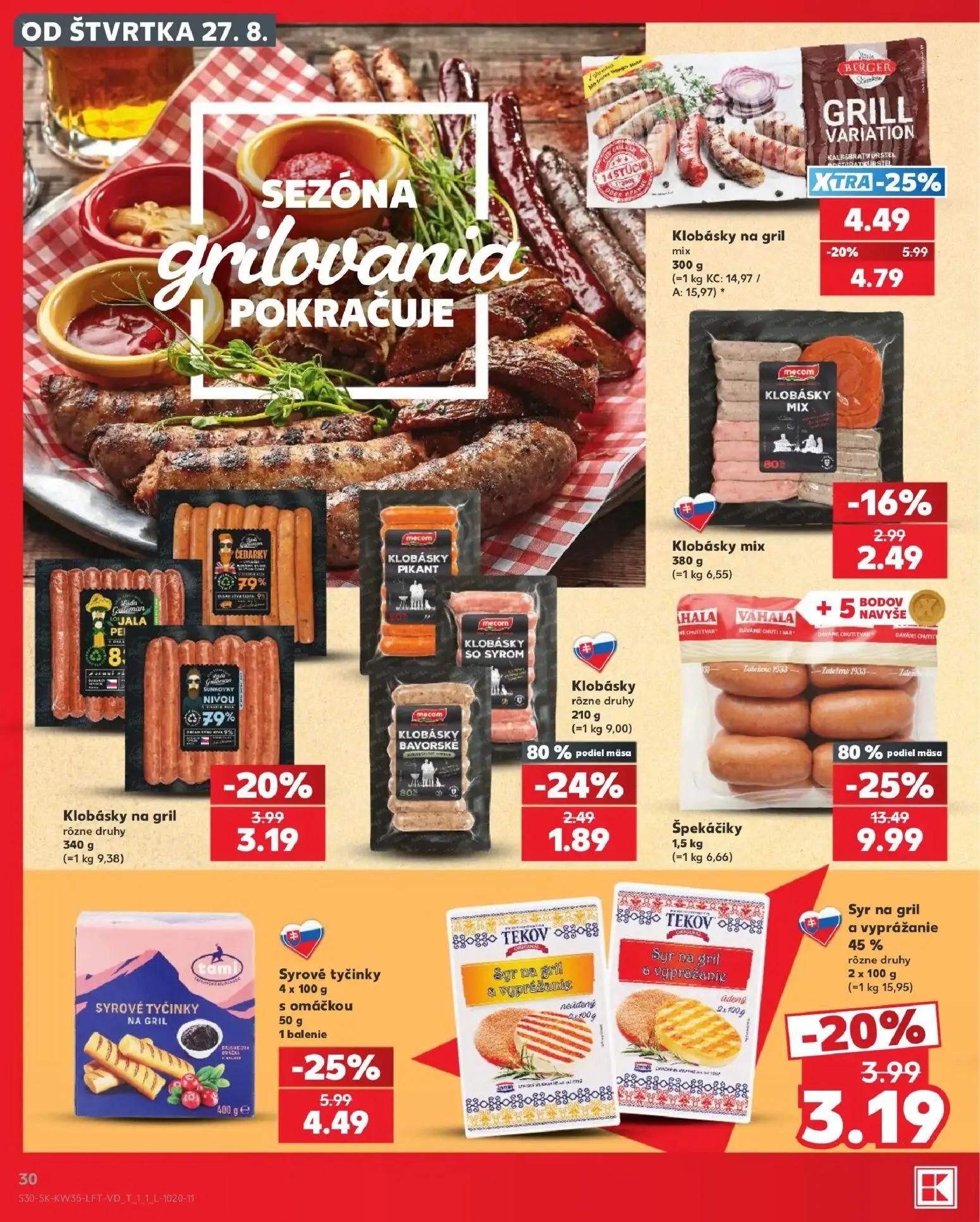 Kaufland leták, strana 30 z 76 — Klobásky na gril mix, Klobásky na gril rôzne druhy