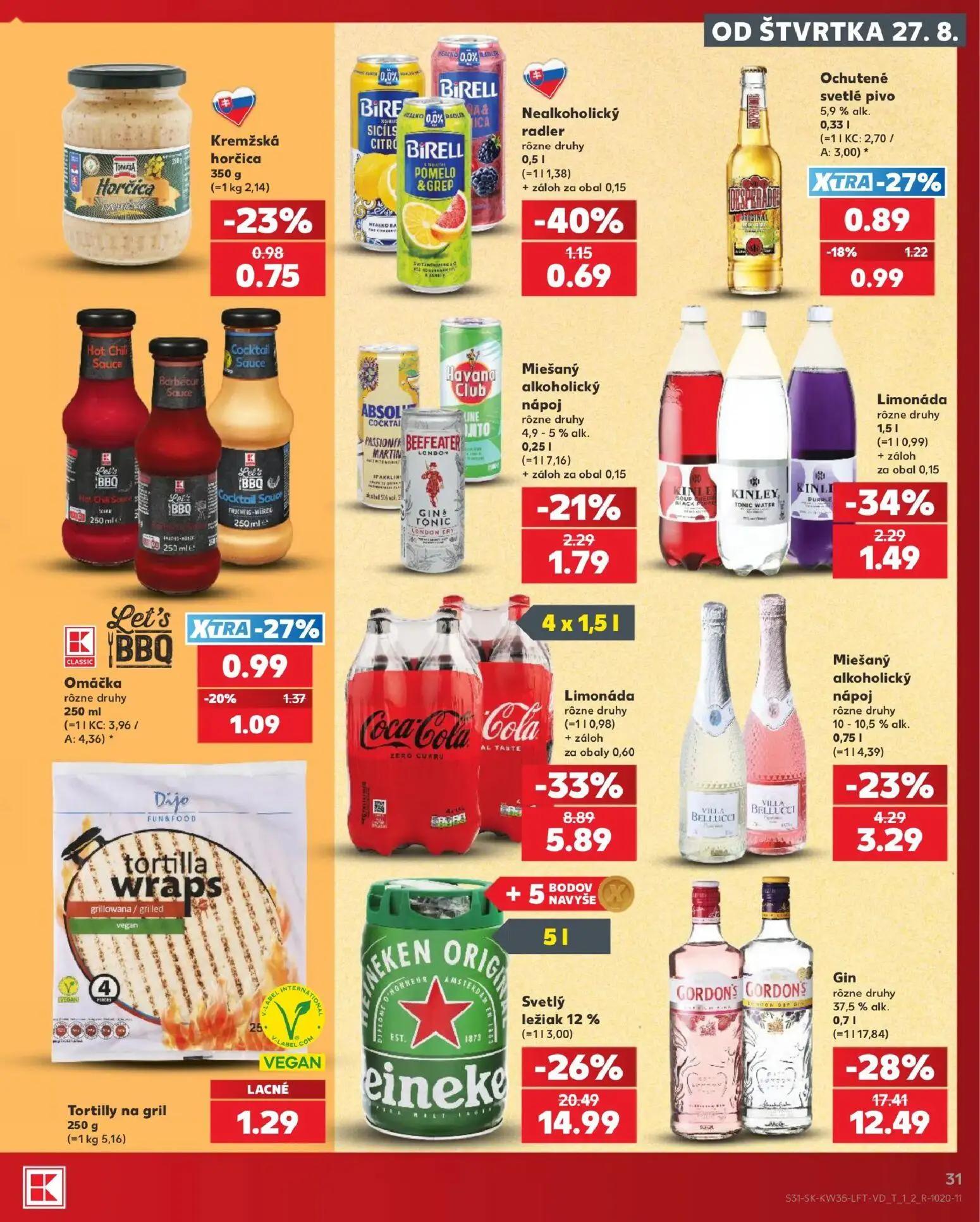 Kaufland leták, strana 31 z 76 — Limonáda, Ochutené svetlé pivo, Kremžská horčica