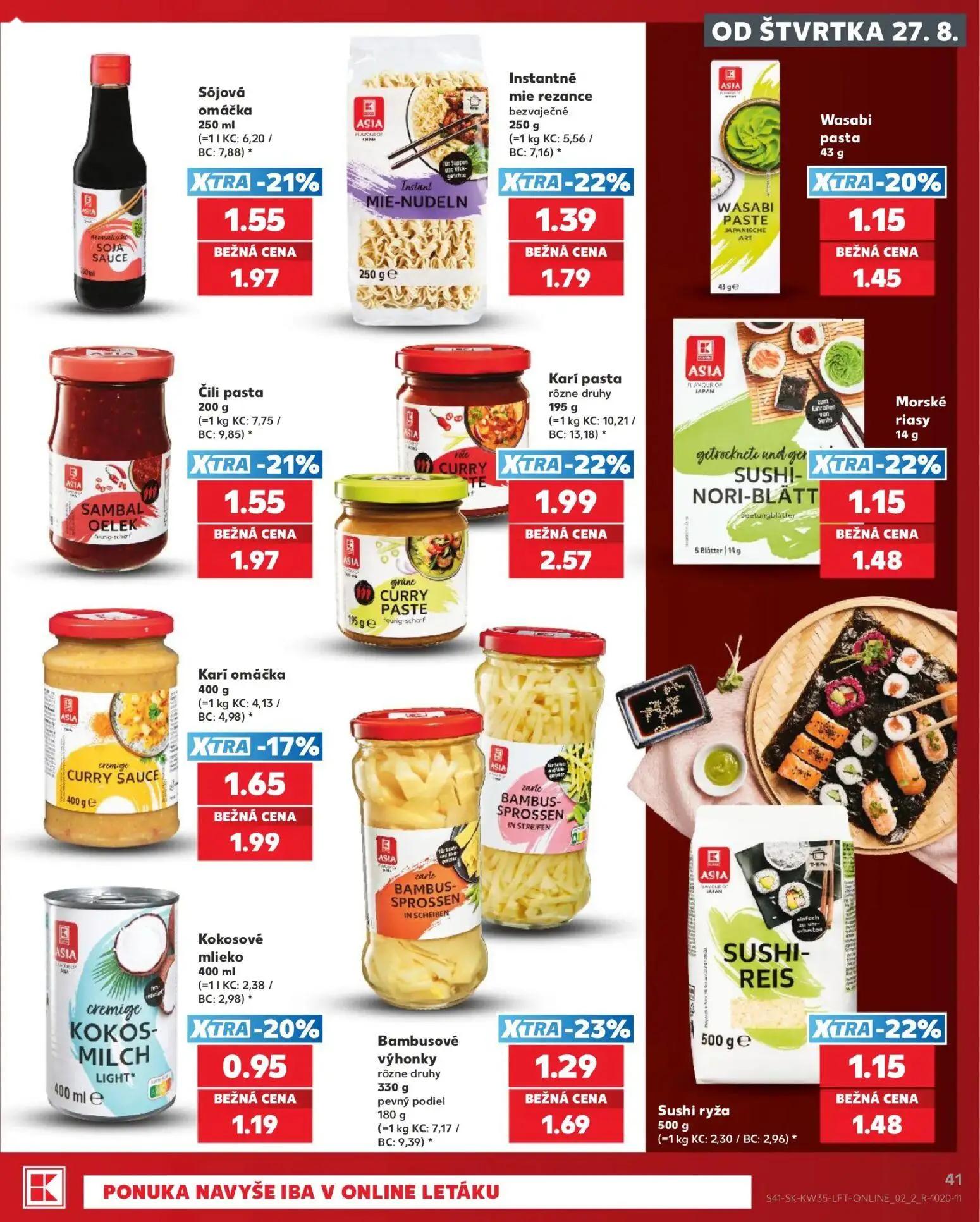 Kaufland leták, strana 41 z 76 — Sójová omáčka, Instantné mie rezance, Sushi ryža