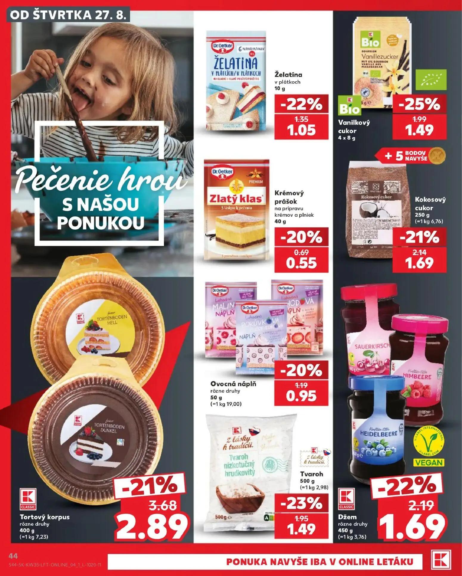 Kaufland leták, strana 44 z 76 — Vanilkový cukor, Želatína v plátkoch