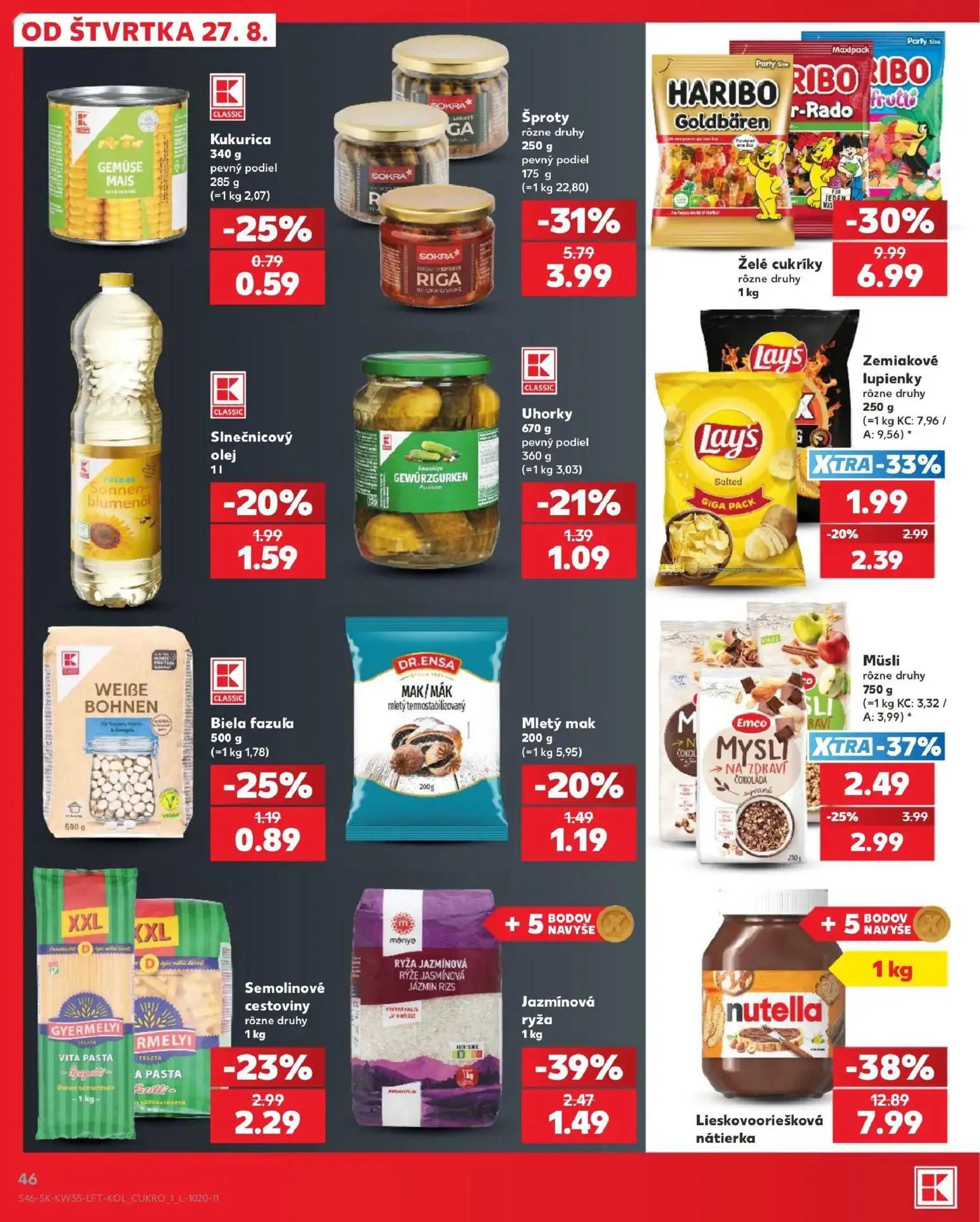 Kaufland leták, strana 46 z 76 — Lieskovooriešková nátierka, Slnečnicový olej