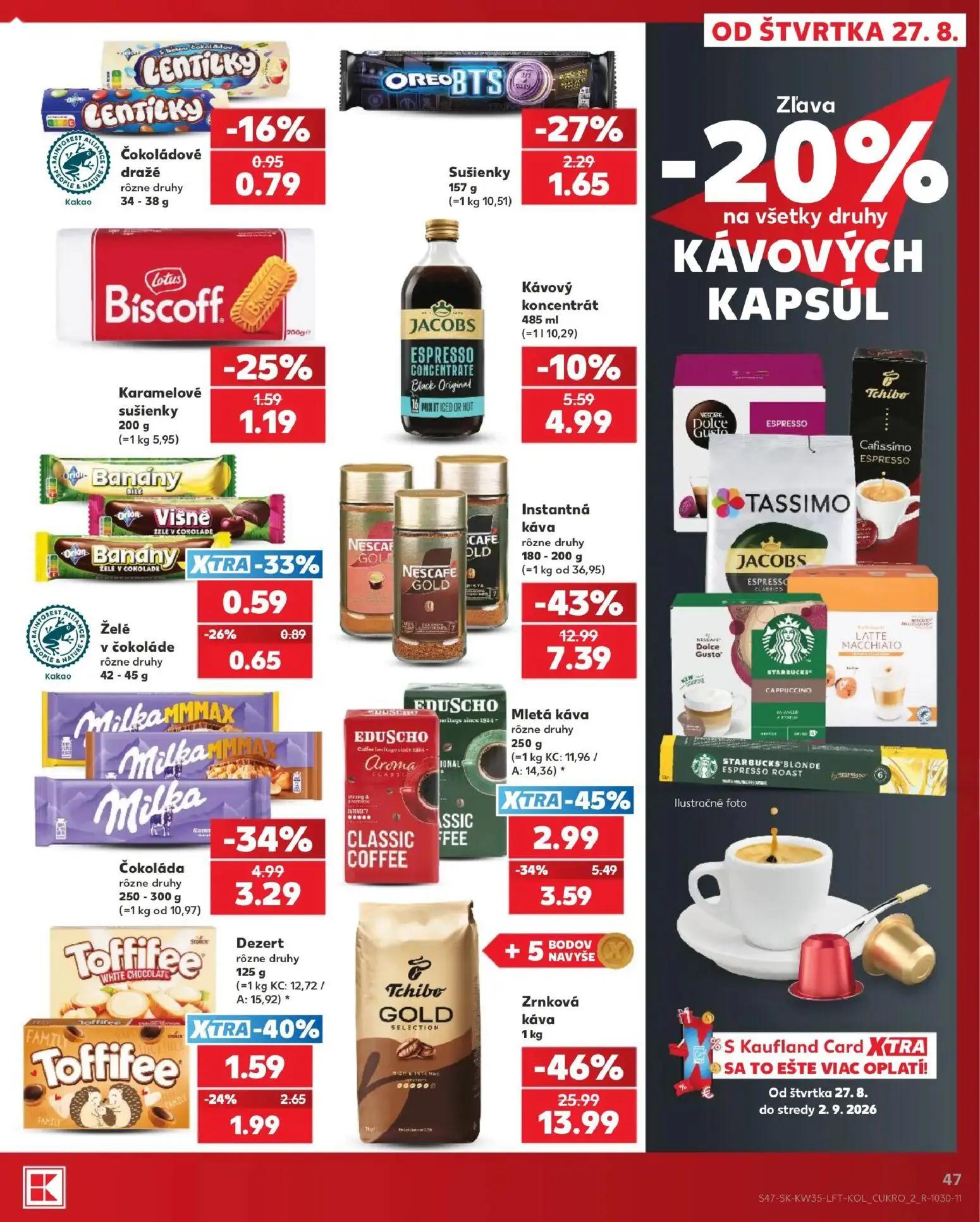 Kaufland leták, strana 47 z 76 — Zrnková káva Tchibo Gold Selection, Instantná káva, Mletá káva Eduscho Aroma Classic