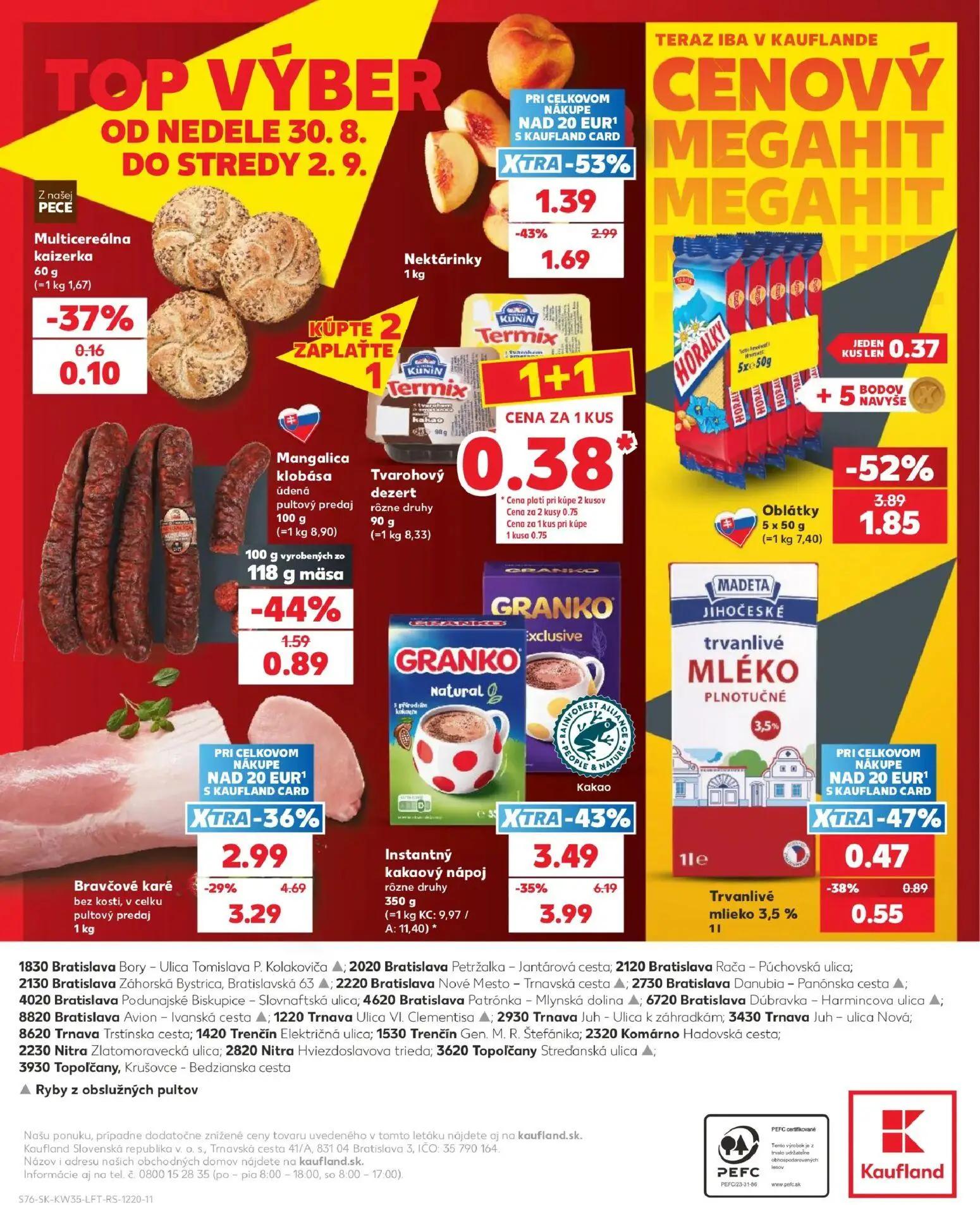 Kaufland leták, strana 76 z 76 — Instantný kakaový nápoj Granko, Bravčové karé bez kosti, v celku pultový predaj, Trvanlivé …