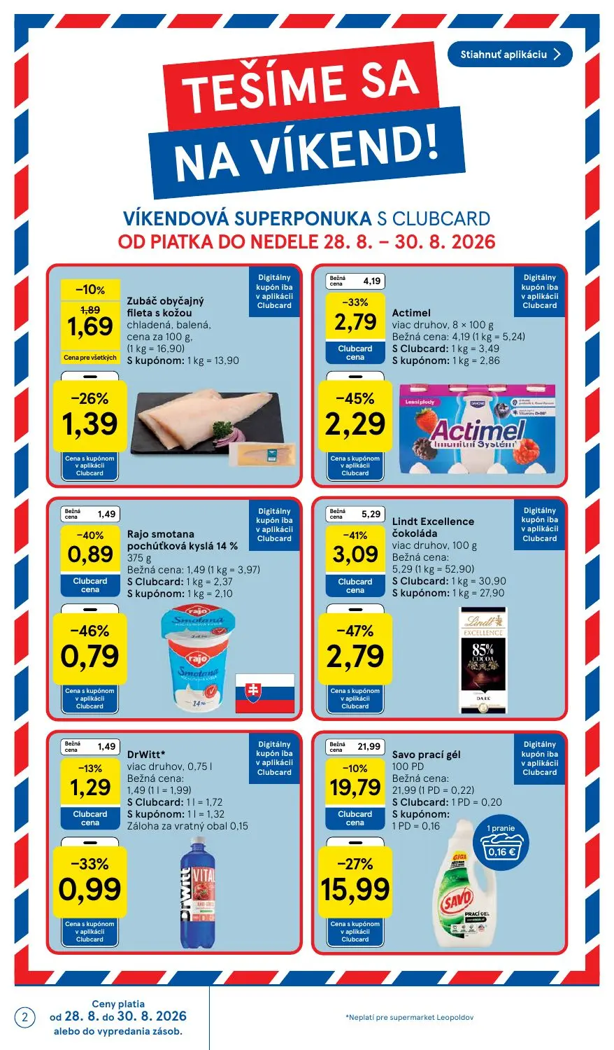 Tesco Supermarket leták, strana 2 z 38 — Savo prací gél, Lindt Excellence čokoláda viac druhov, Actimel viac druhov