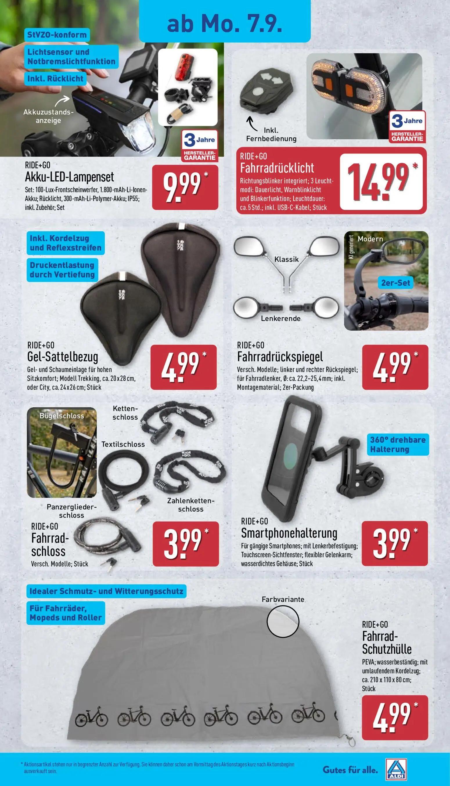 Aldi Nord Prospekt, Seite 5 von 14 — Akku-LED-Lampenset, Fahrradrücklicht, Gel-Sattelbezug
