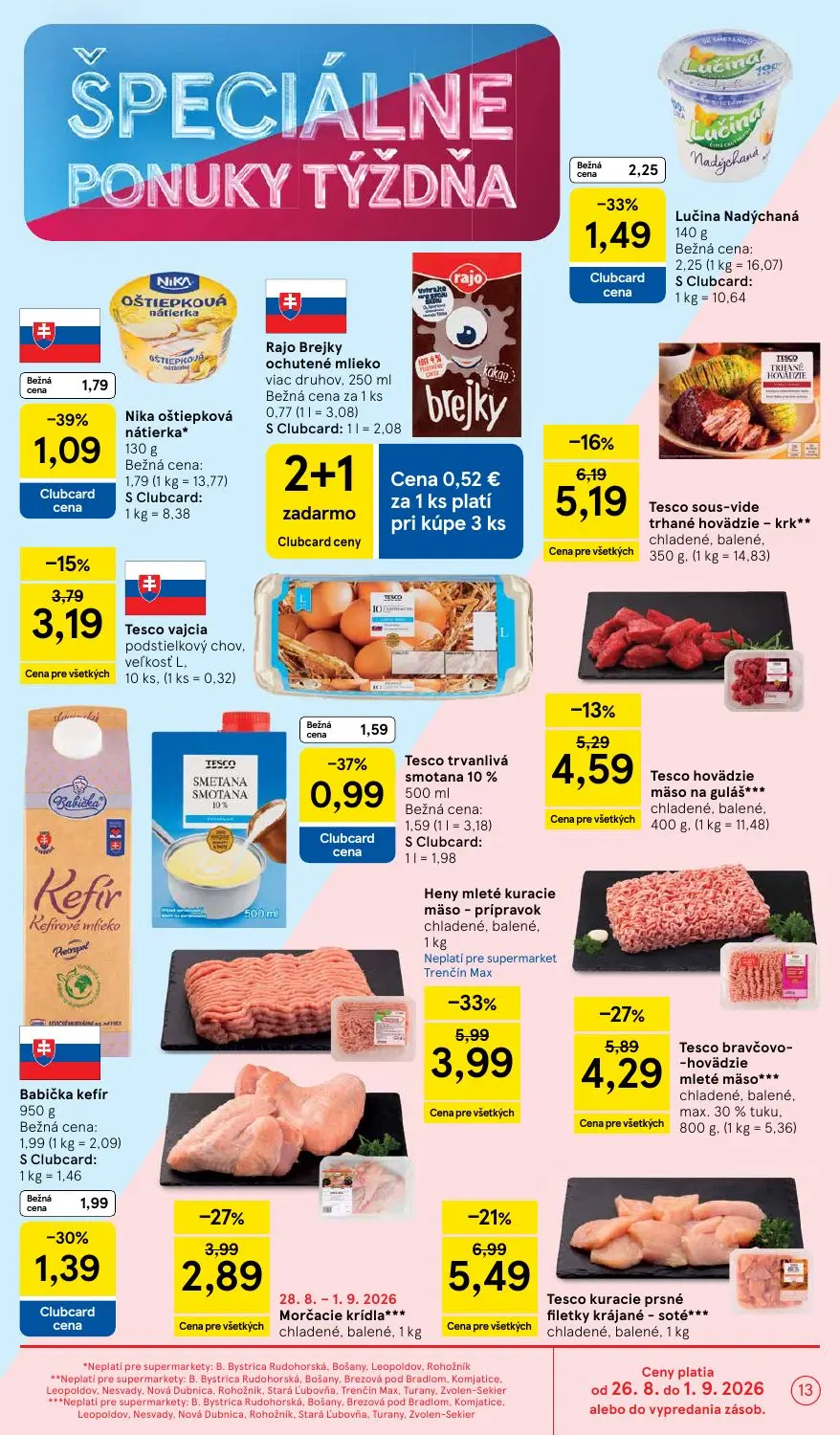 Tesco Supermarket leták, strana 13 z 38 — Lučina Nadýchaná, Nika oštiepková nátierka, Tesco trvanlivá smotana 10%