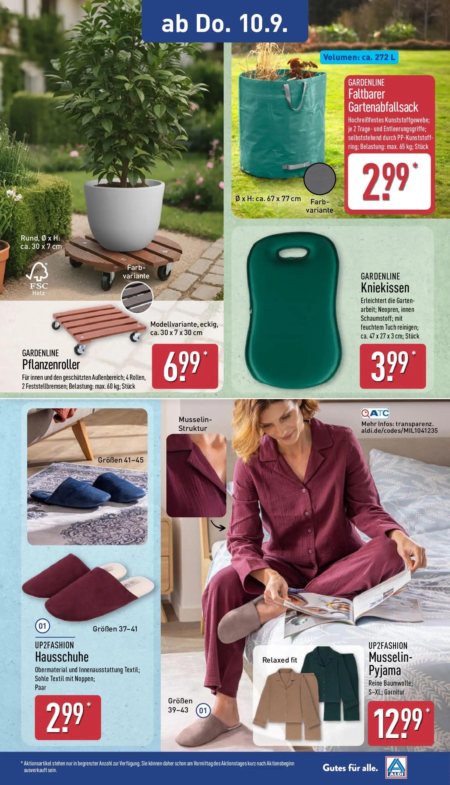 Aldi Nord Prospekt, Seite 11 von 14 — Faltbarer Gartenabfallsack, Pflanzenroller, Kniekissen