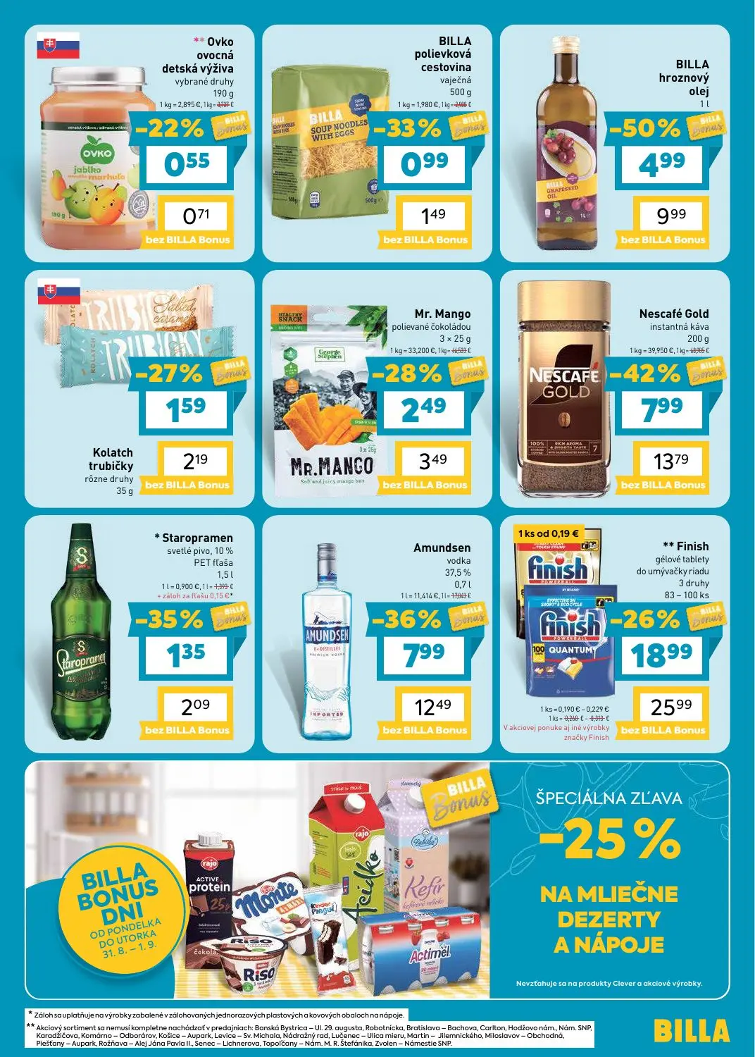 Billa leták, strana 15 z 25 — Finish gélové tablety do umývačky riadu, Nescafé Gold instantná káva, BILLA hroznový olej