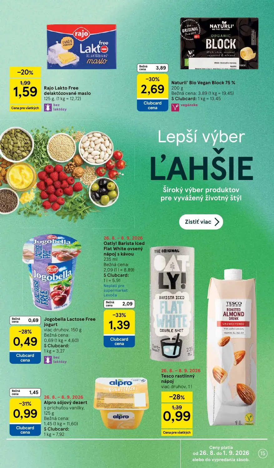 Tesco Supermarket leták, strana 15 z 38 — Rajo Lakto Free delaktózované maslo, Jogobella Lactose Free jogurt