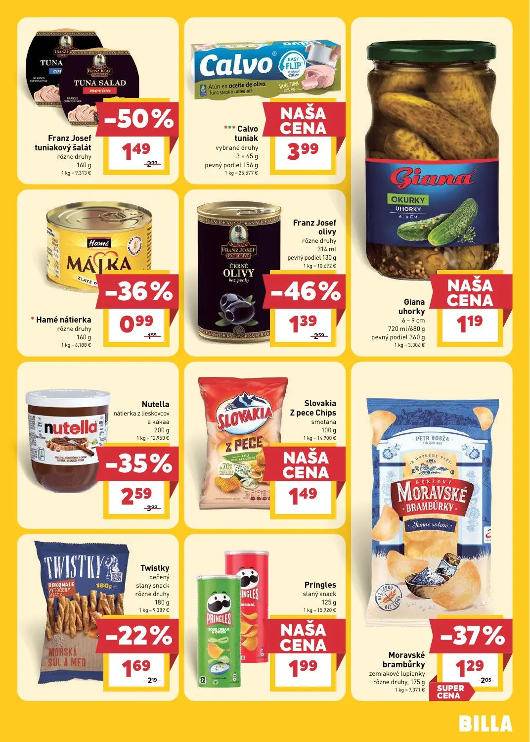 Billa leták, strana 17 z 25 — Twistky pečený slaný snack rôzne druhy, Slovakia Z pece Chips smotana, Pringles slaný snack