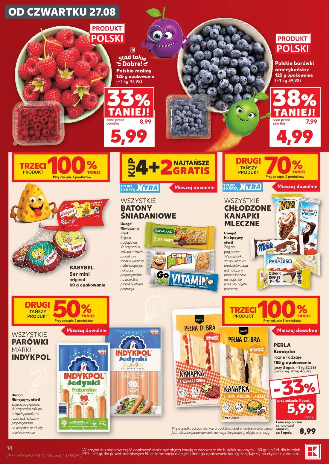 Kaufland gazetka, strona 14 z 66 — Polskie maliny, Polskie borówki amerykańskie, PERLA Kanapka