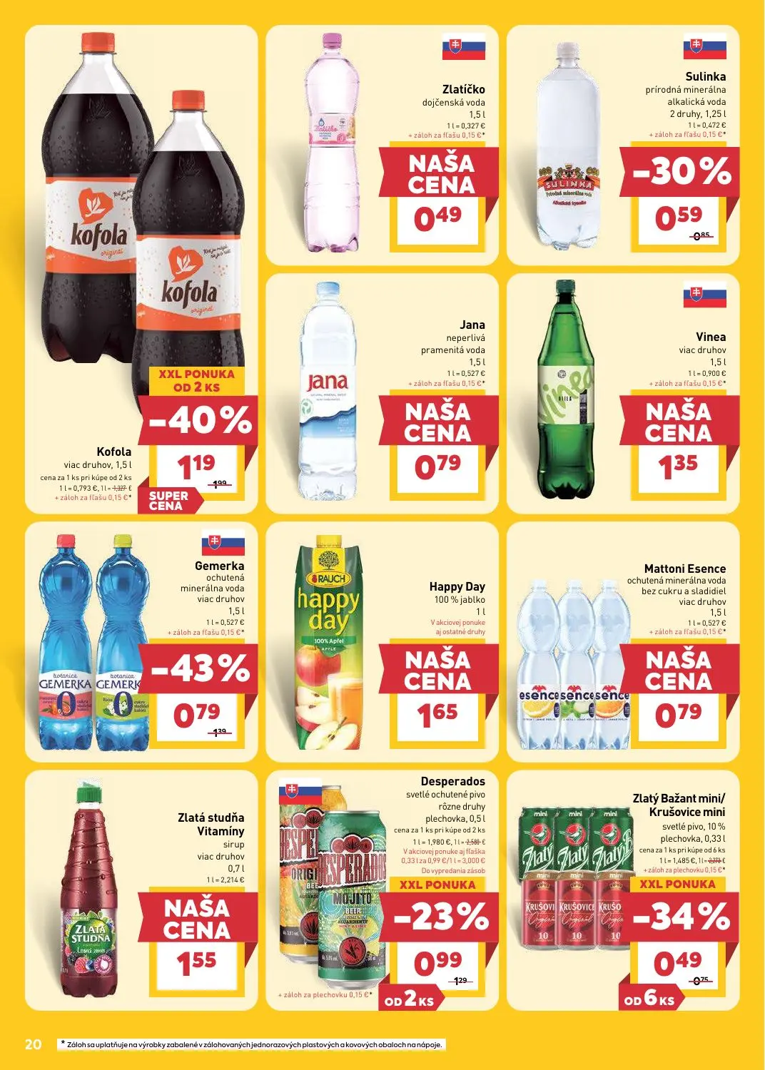 Billa leták, strana 22 z 25 — Kofola viac druhov, Zlatý Bažant mini/Krušovice mini svetlé pivo, 10%, Vinea viac druhov