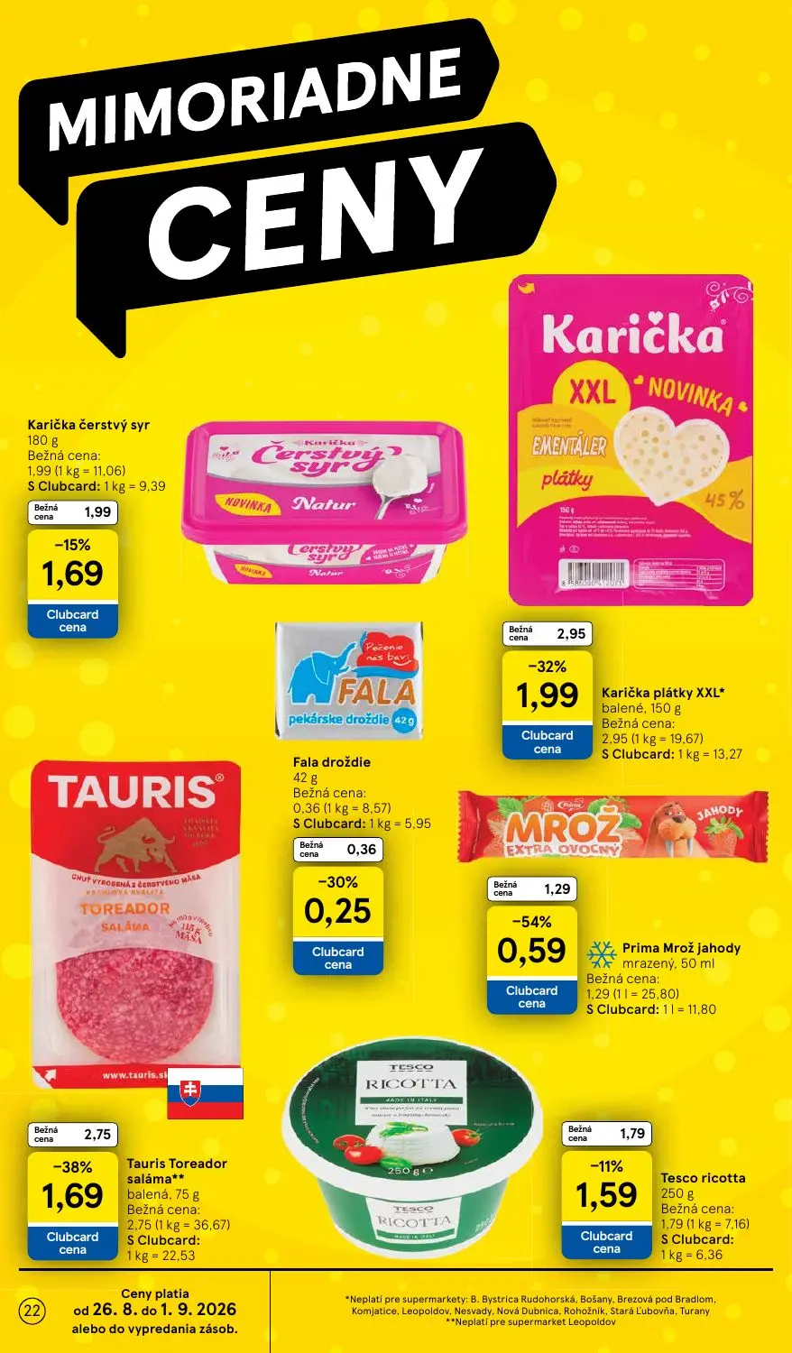 Tesco Supermarket leták, strana 22 z 38 — Karička plátky XXL, Karička čerstvý syr, Tesco ricotta