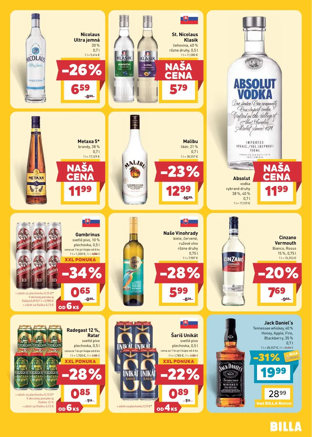 Billa leták, strana 23 z 25 — Gambrinus svetlé pivo, Radegast 12%, Ratar svetlé pivo