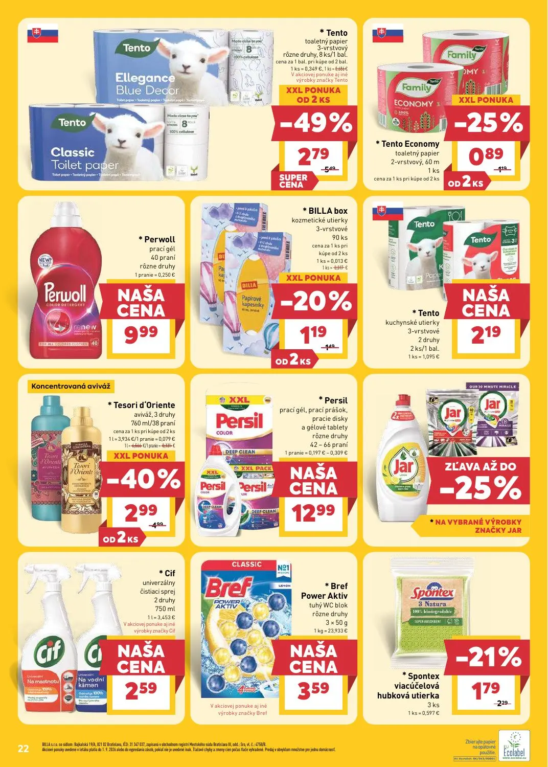 Billa leták, strana 24 z 25 — Perwoll prací gél rôzne druhy, Persil prací gél, prací prášok, pracie disky a gélové tablety r…