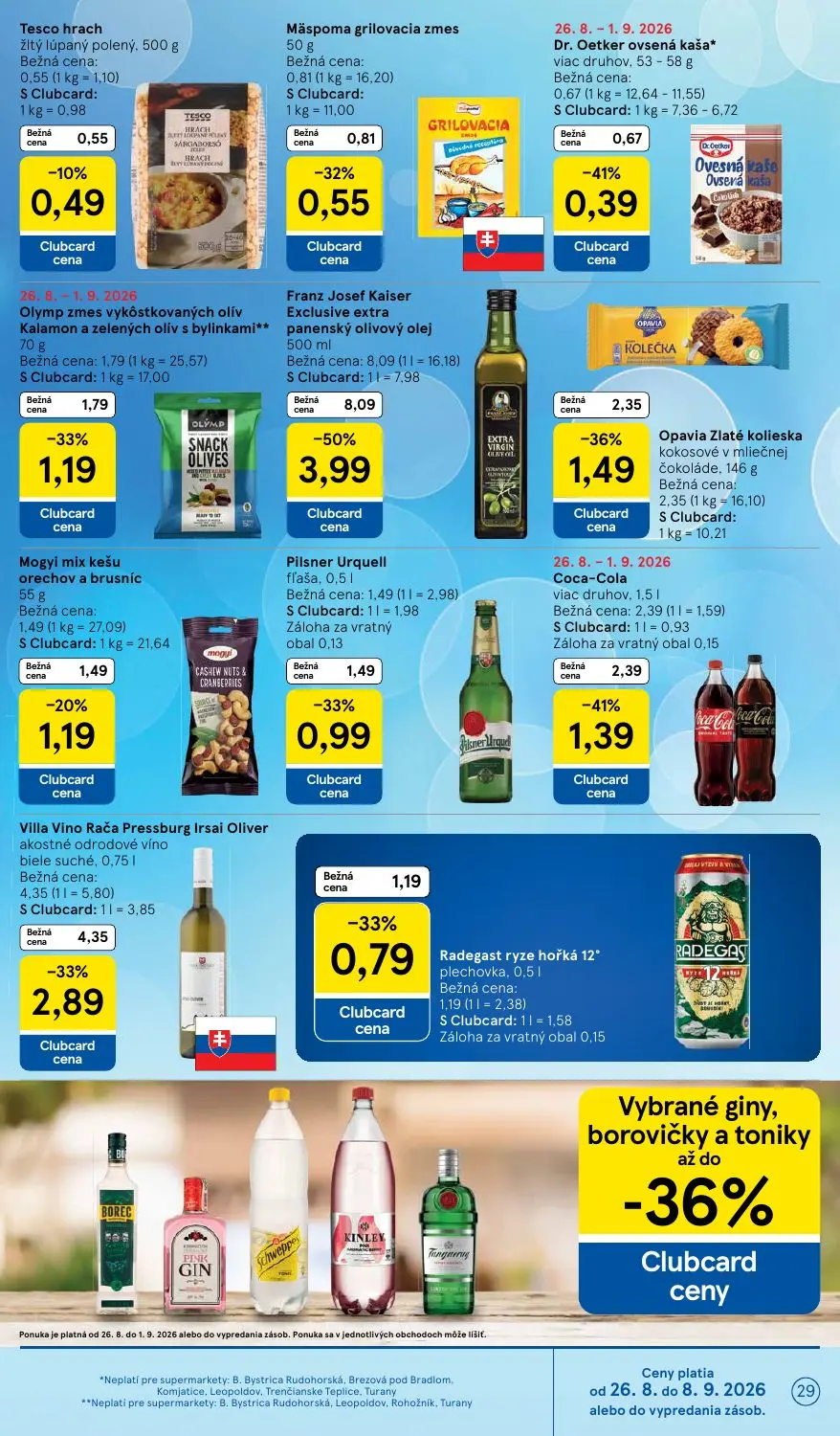Tesco Supermarket leták, strana 29 z 38 — Franz Josef Kaiser Exclusive extra panenský olivový olej, Villa Vino Rača Pressbur…
