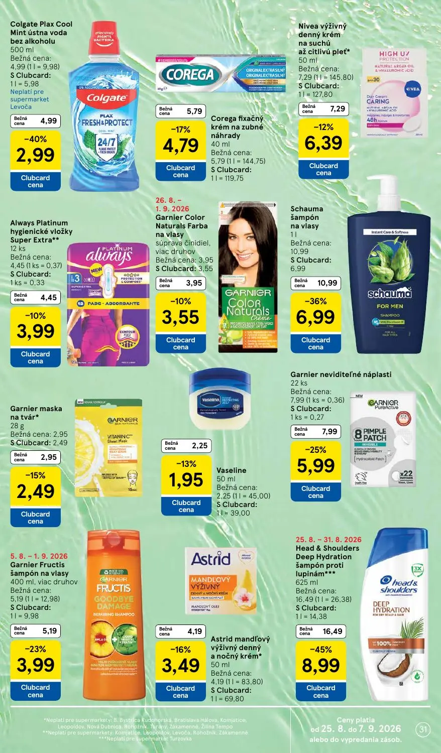 Tesco Supermarket leták, strana 31 z 38 — Head & Shoulders Deep Hydration šampón proti lupinám***, Schauma šampón na vlasy, …
