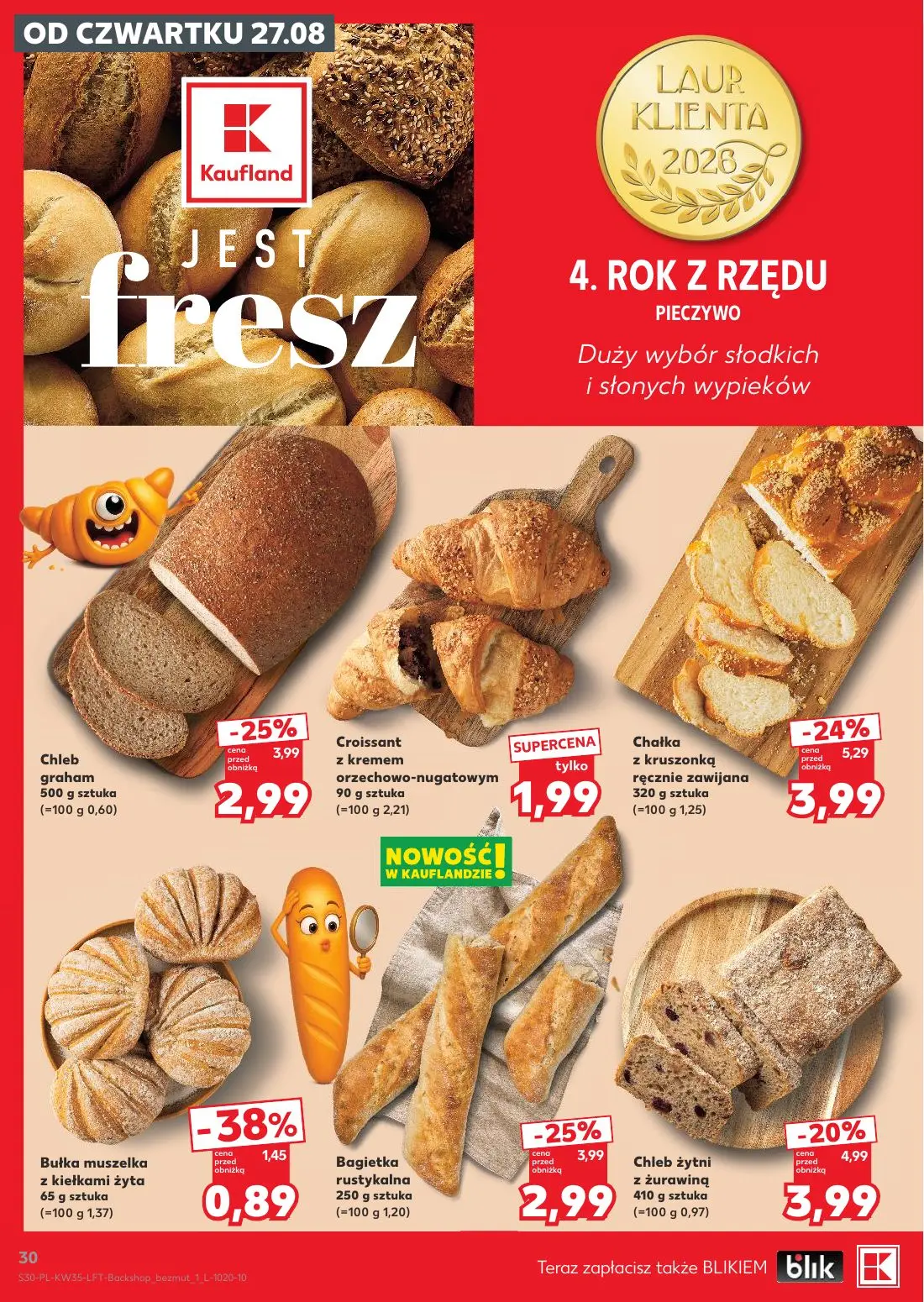 Kaufland gazetka, strona 30 z 66 — Chałka z kruszonką ręcznie zawijana, Chleb graham, Bagietka rustykalna