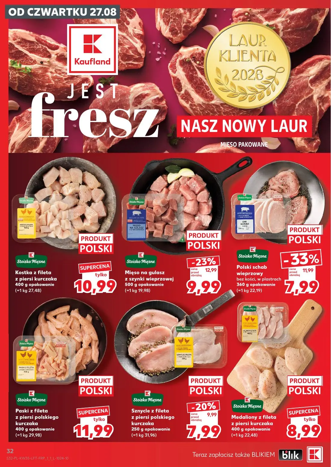 Kaufland gazetka, strona 32 z 66 — Polski schab wieprzowy bez kości, w plastrach, Mięso na gulasz z szynki wieprzowej, Sznyc…