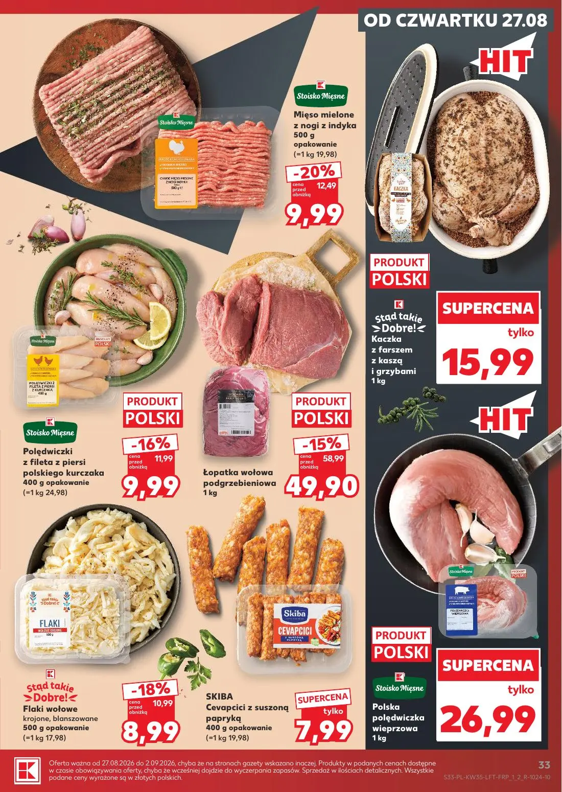Kaufland gazetka, strona 33 z 66 — Łopatka wołowa Podgrzebieniowa, Mięso mielone z nogi z indyka, Polędwiczki z fileta z pie…