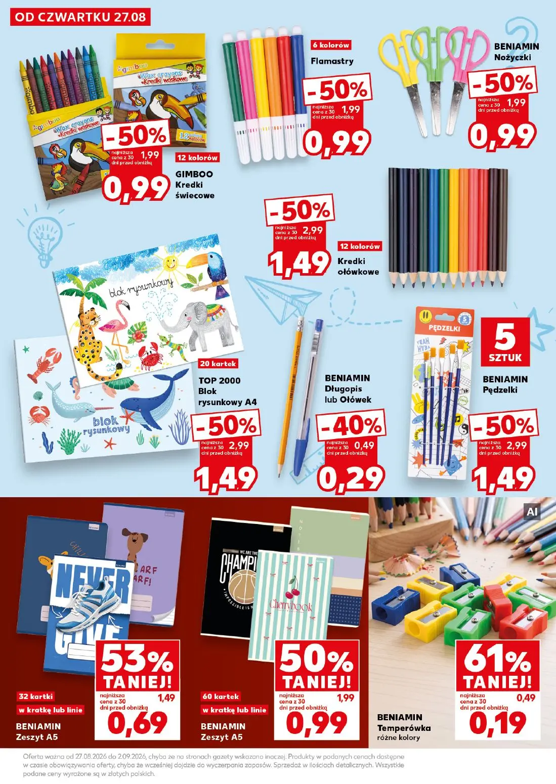 Kaufland gazetka, strona 7 z 42 — Kredki ołówkowe, TOP 2000 Blok rysunkowy A4, BENIAMIN Pędzelki
