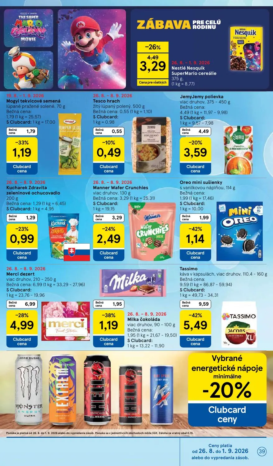 Tesco leták, strana 39 z 58 — Merci dezert viac druhov, Oreo mini sušienky s vanilkovou náplňou, Manner Wafer Crunchies viac…