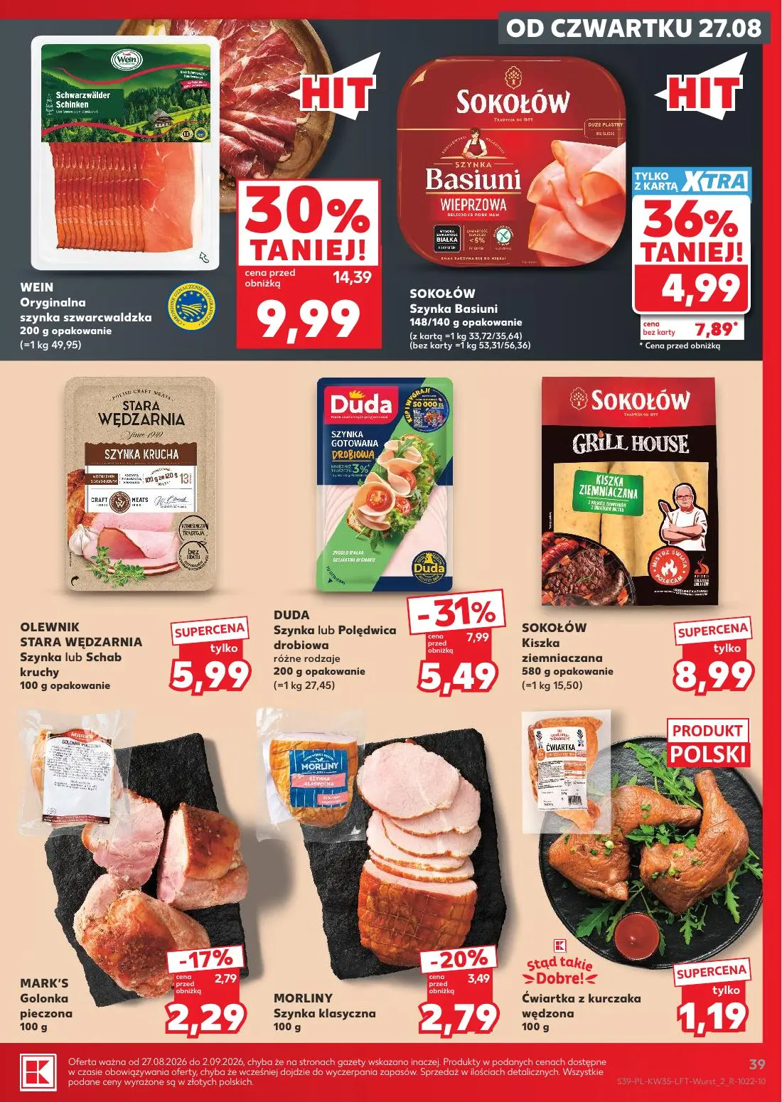 Kaufland gazetka, strona 39 z 66 — Oryginalna szynka szwarcwaldzka, Szynka Basiuni Wieprzowa, Duda Szynka lub Polędwica drob…