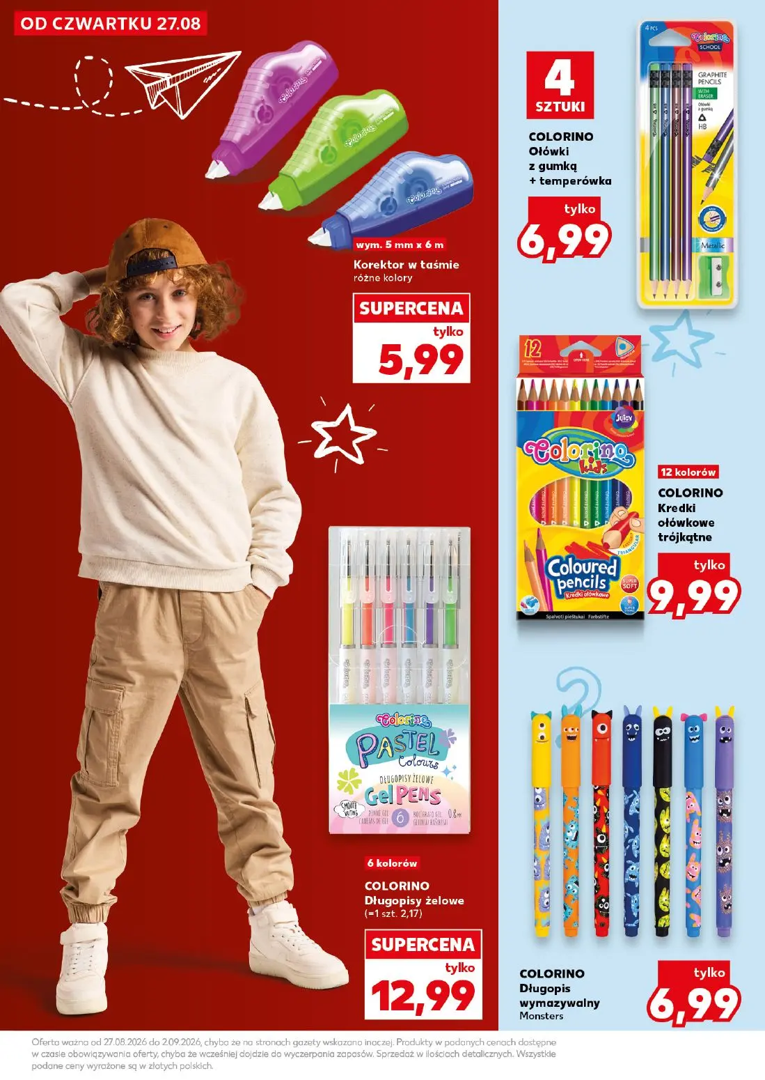 Kaufland gazetka, strona 13 z 42 — Korektor w taśmie różne kolory, COLORINO Ołówki z gumką + temperówka, COLORINO Kredki ołó…