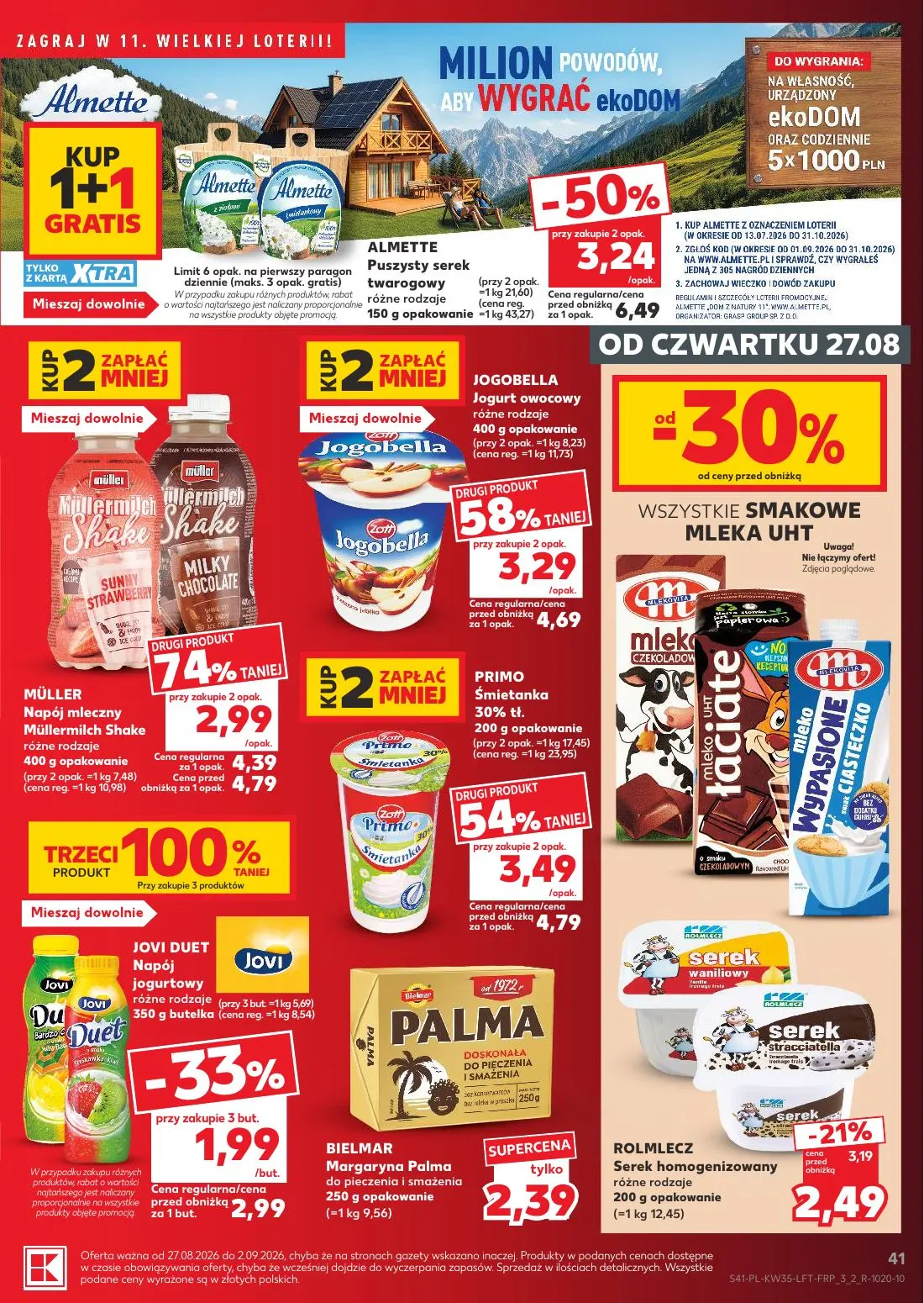 Kaufland gazetka, strona 41 z 66 — ALMETTE Puszysty serek twarogowy, MÜLLER Napój mleczny Müllermilch Shake, JOGOBELLA Jogur…