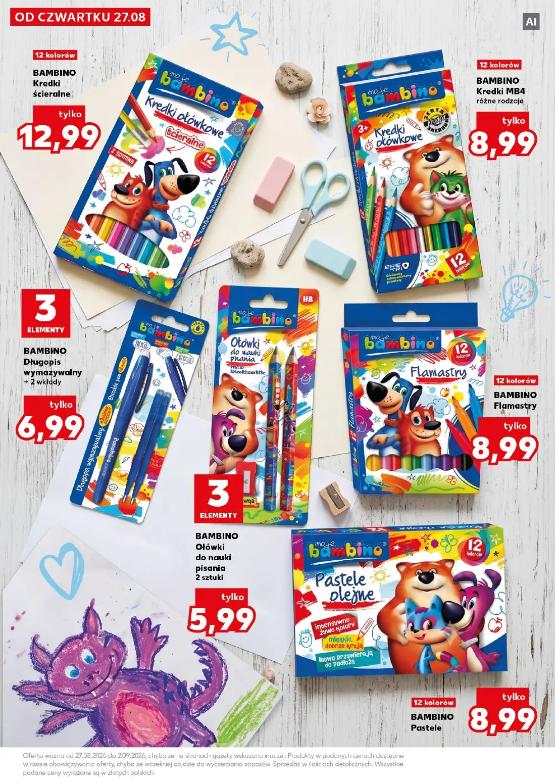 Kaufland gazetka, strona 17 z 42 — BAMBINO Kredki ścieralne, BAMBINO Kredki MB4 różne rodzaje, BAMBINO Długopis wymazywalny